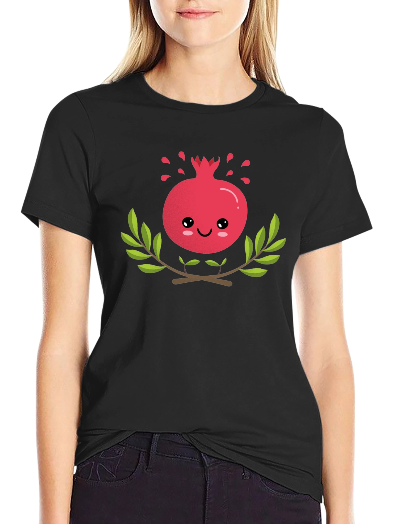 Cute Pomegranate Graphic T-Shirt - Black
