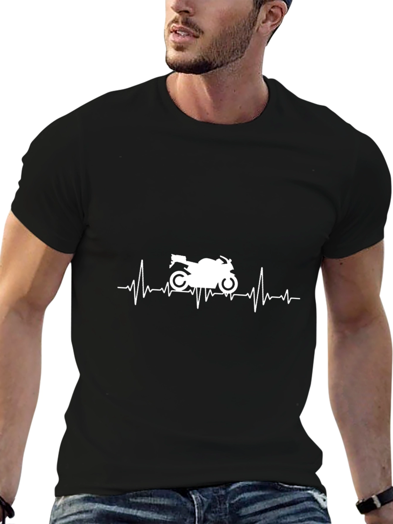 Motorcycle Heartbeat Graphic Tee - Biker Gift