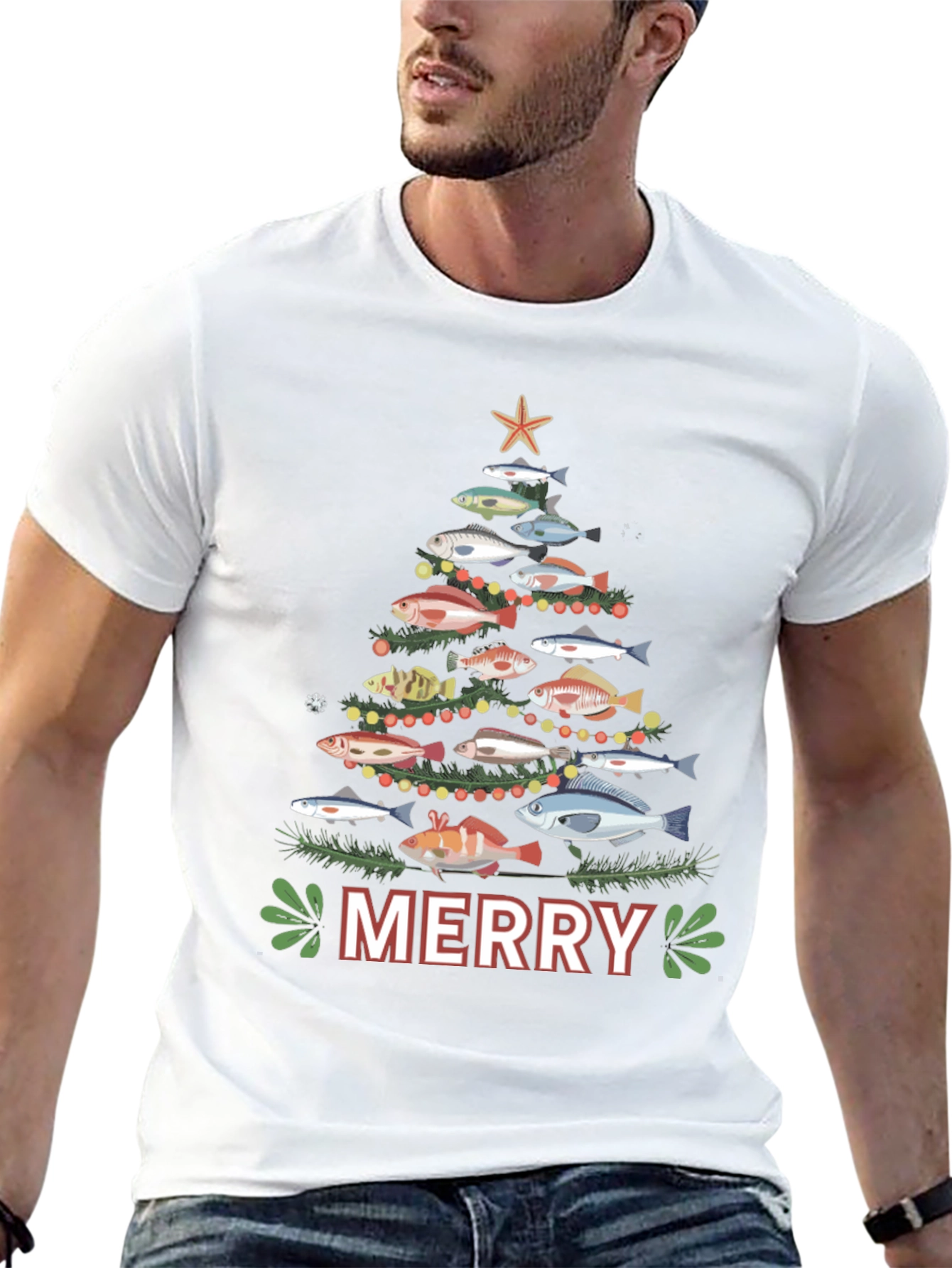 Festive Fishing Christmas Tree T-Shirt