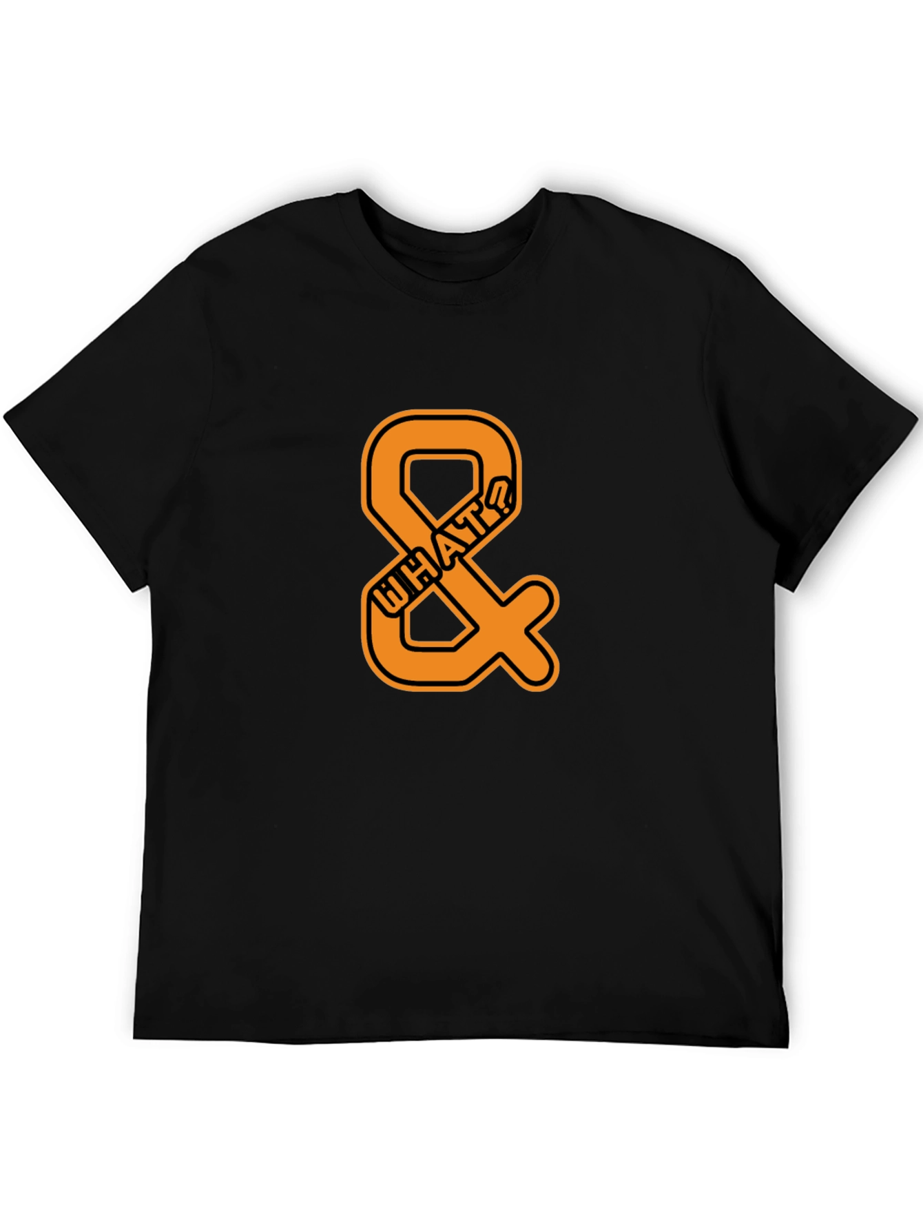 Mens Black T-Shirt with Orange WHAT? Ampersand Design