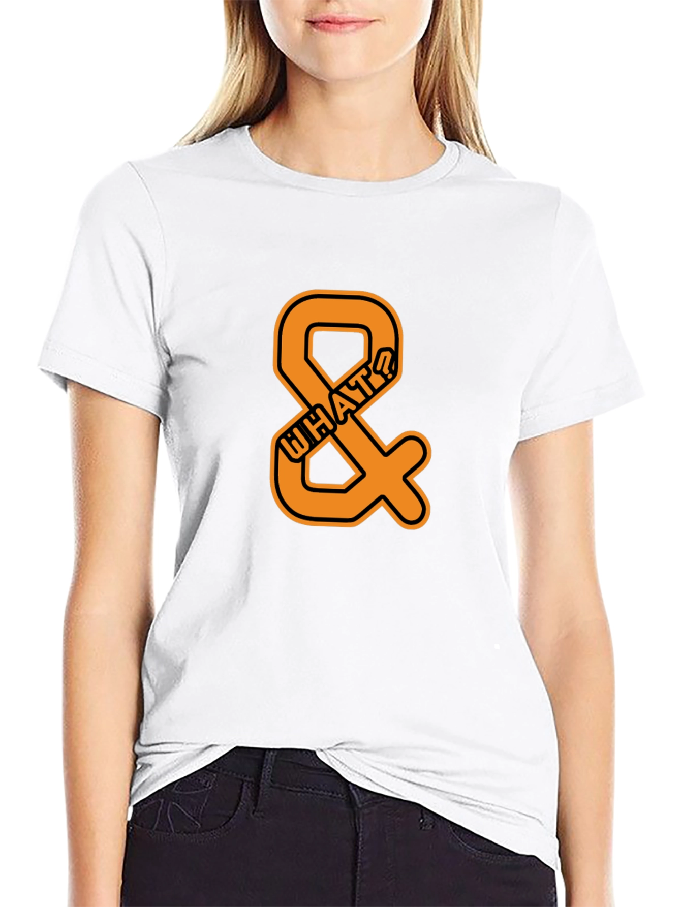 Mens Black T-Shirt with Orange WHAT? Ampersand Design