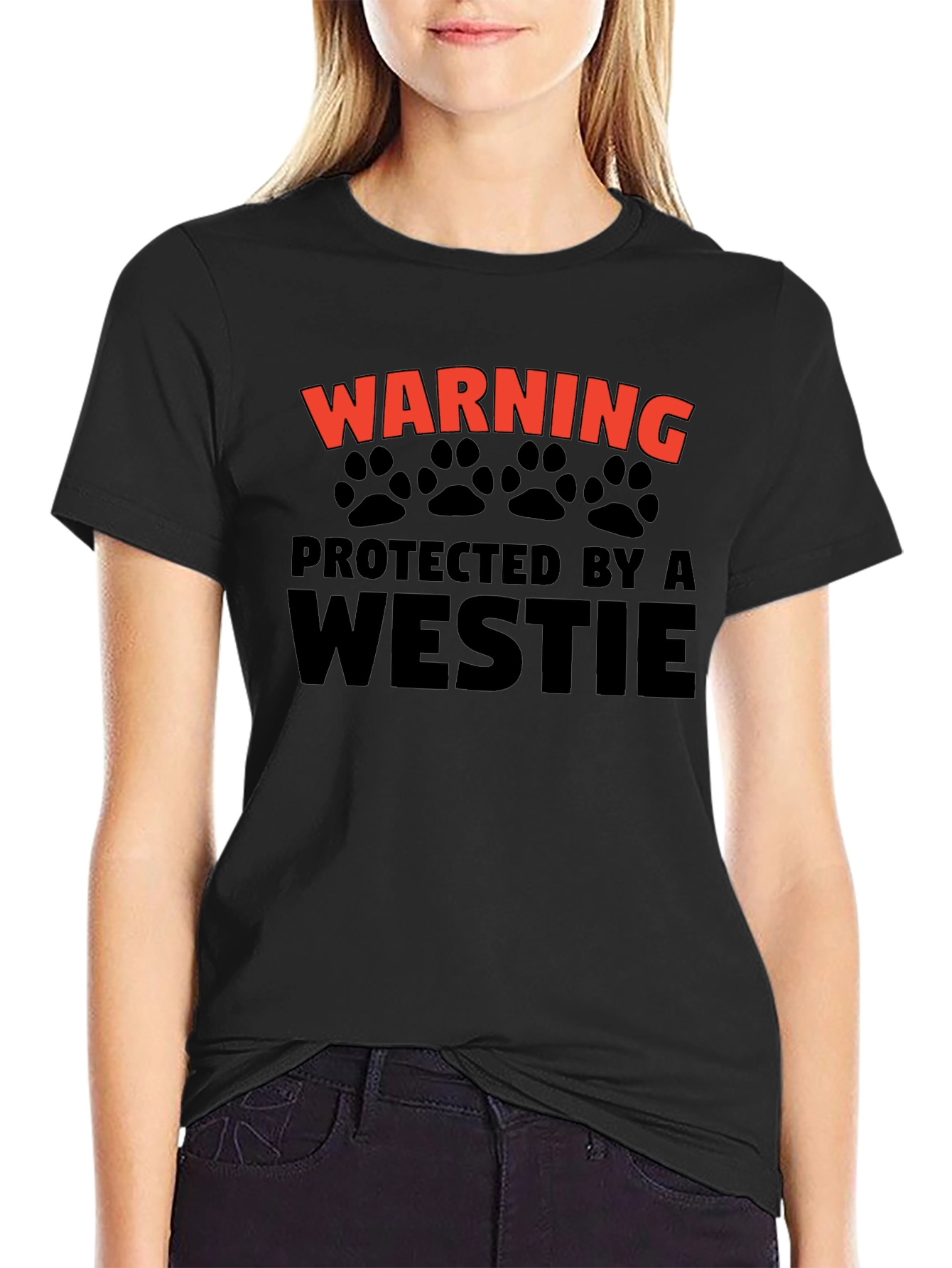 Warning Protected by Westie Mens Black T-Shirt