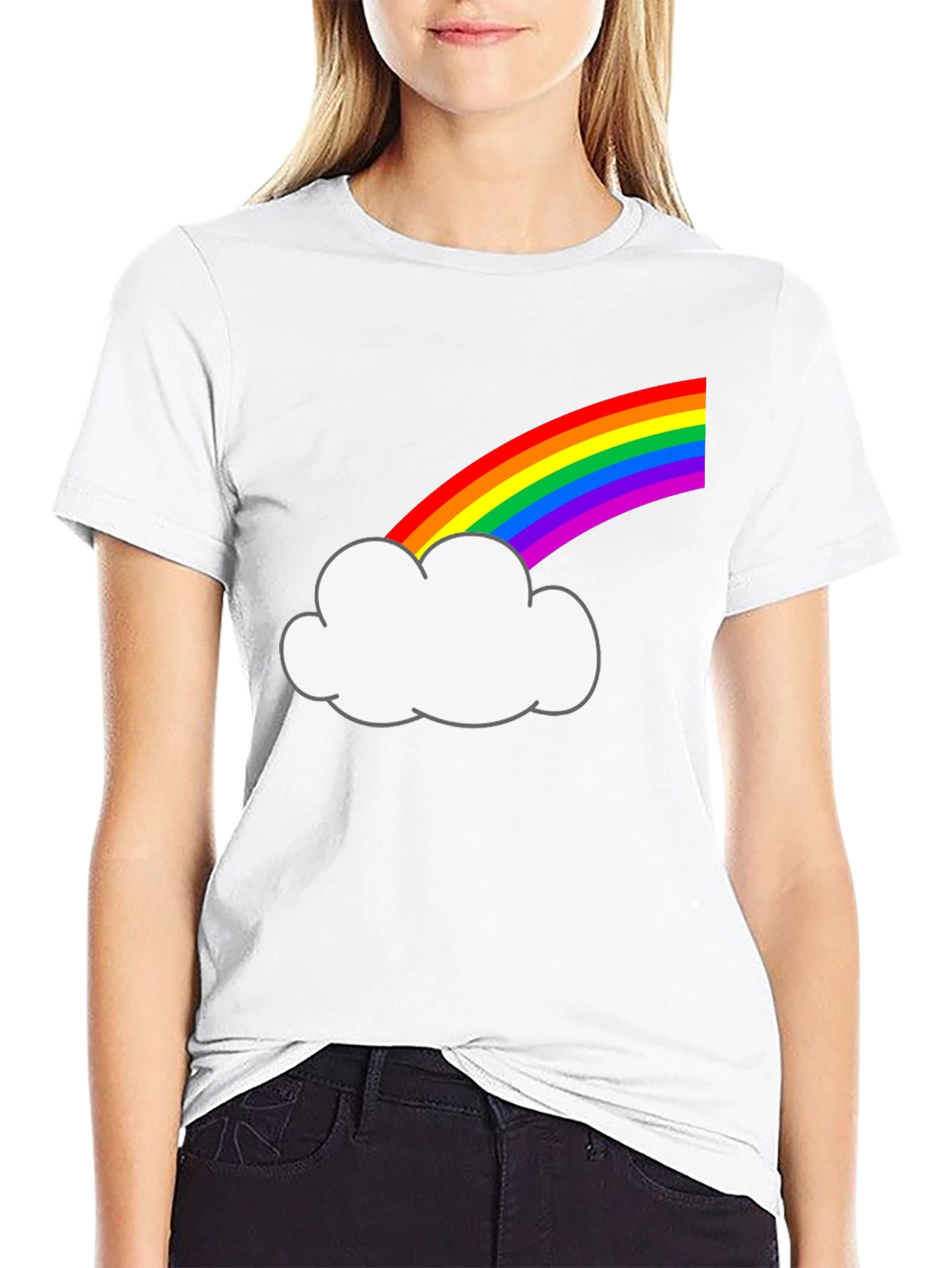 Rainbow Cloud Graphic Tee - Black Cotton T-Shirt