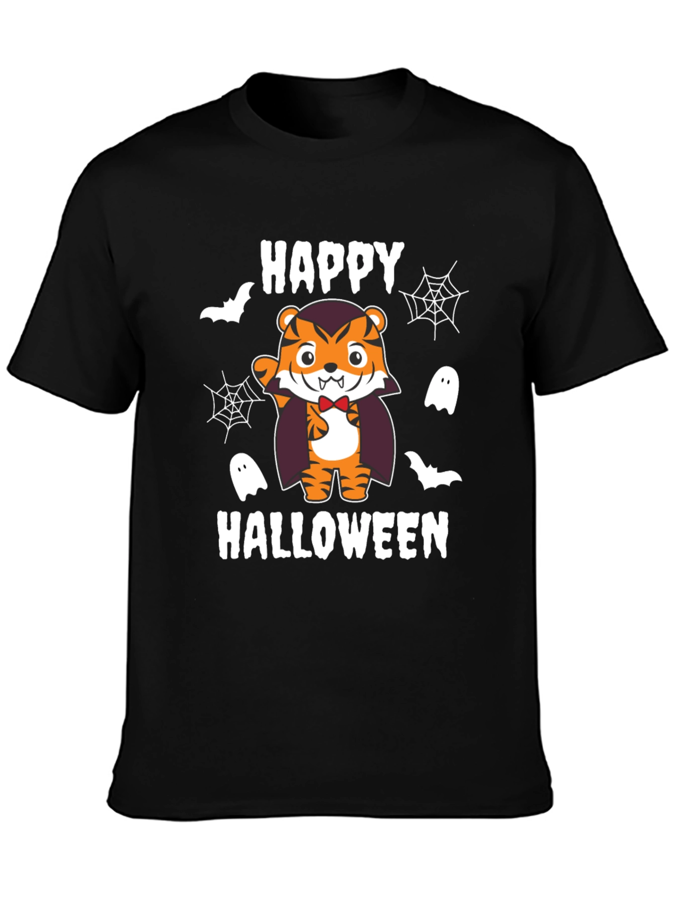 Happy Halloween Tiger Vampire Black T-Shirt