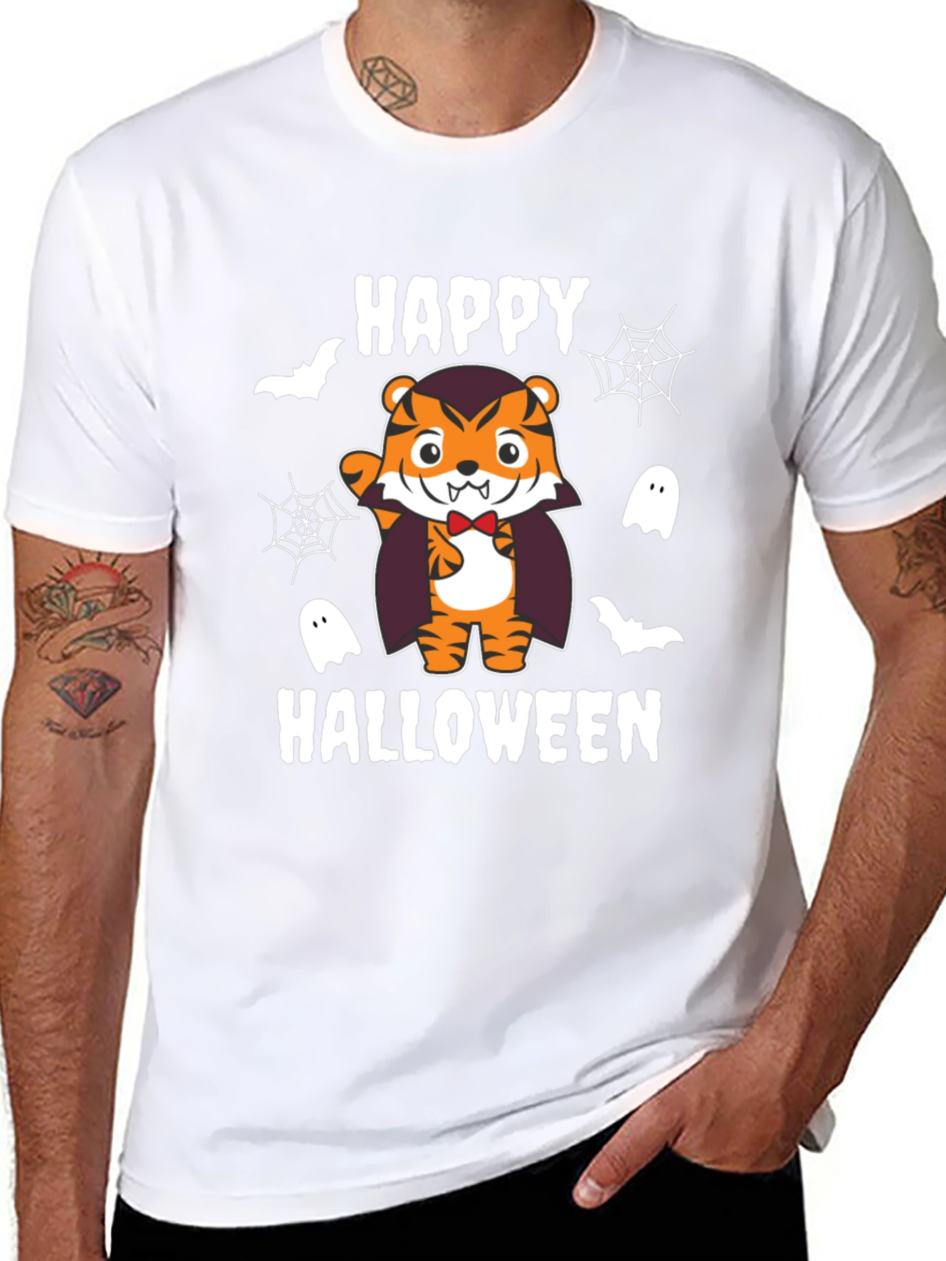 Happy Halloween Tiger Vampire Black T-Shirt