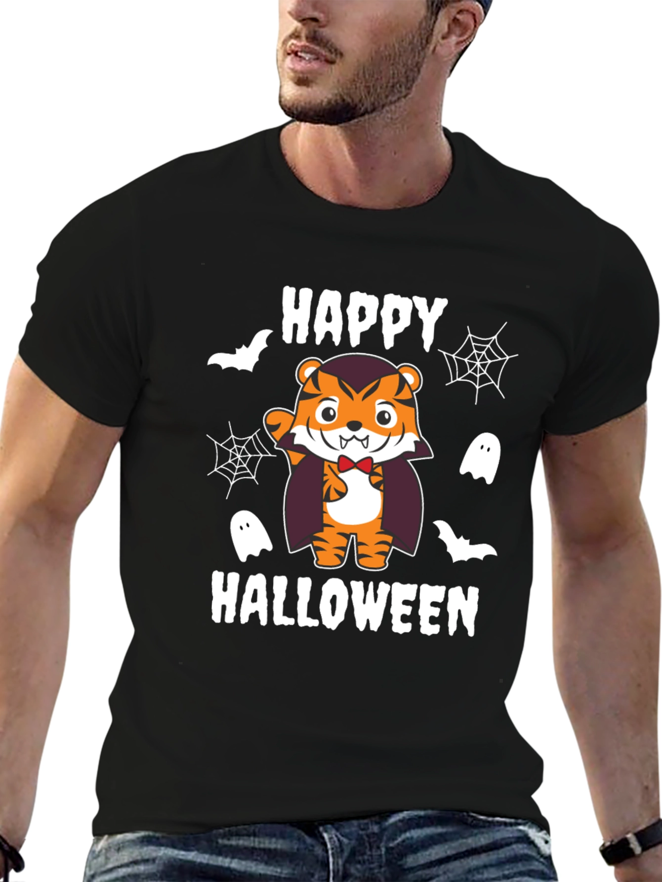 Happy Halloween Tiger Vampire Black T-Shirt