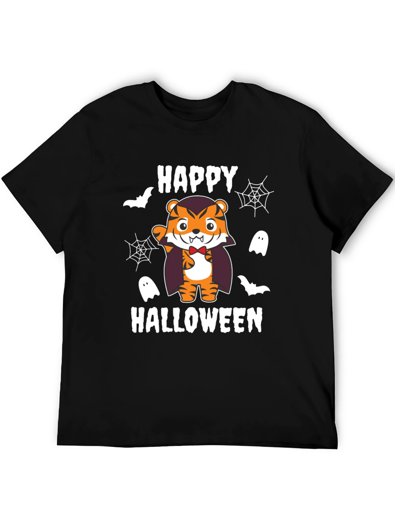 Happy Halloween Tiger Vampire Black T-Shirt