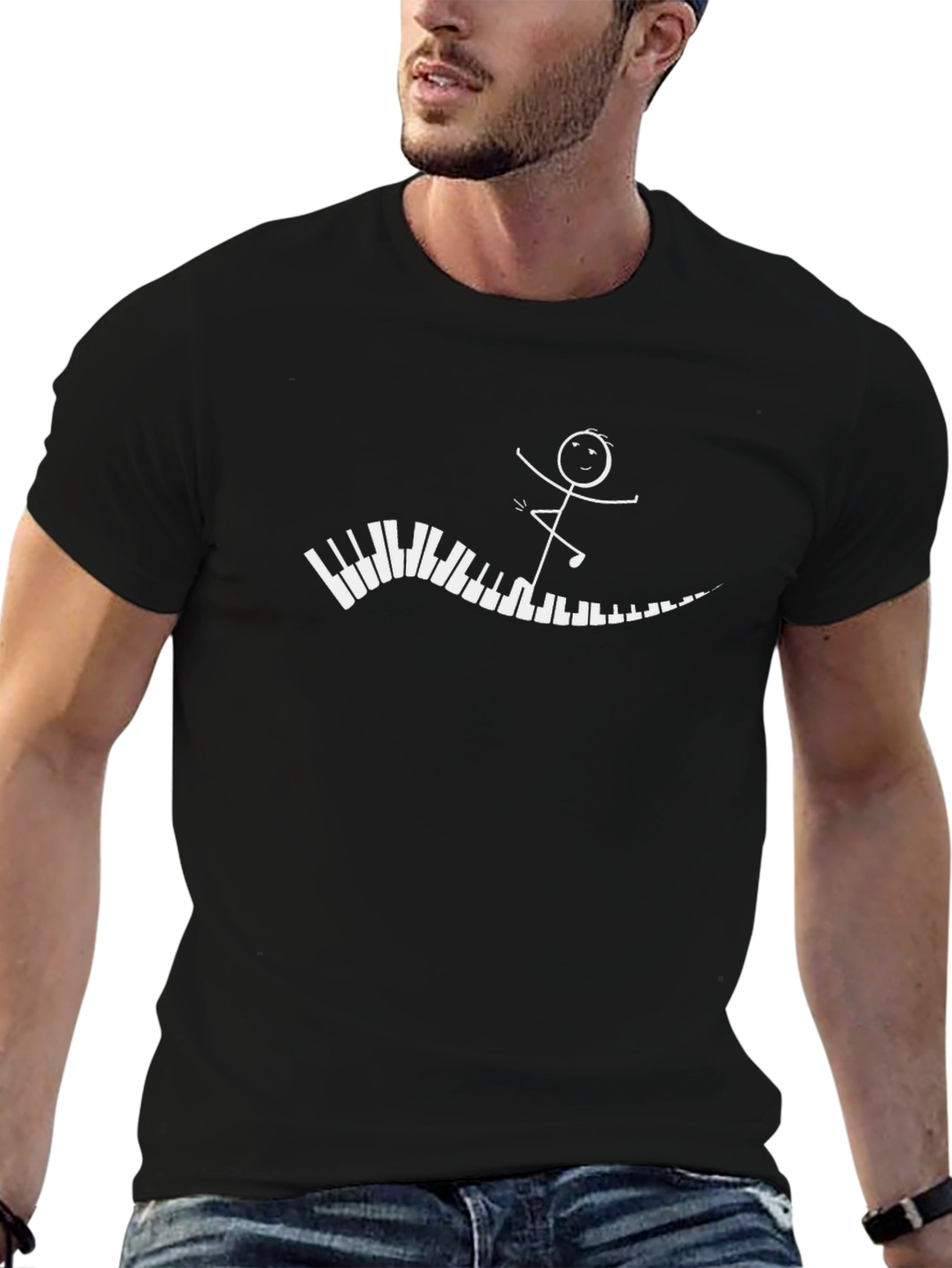 Piano Stick Figure Graphic Tee - Black