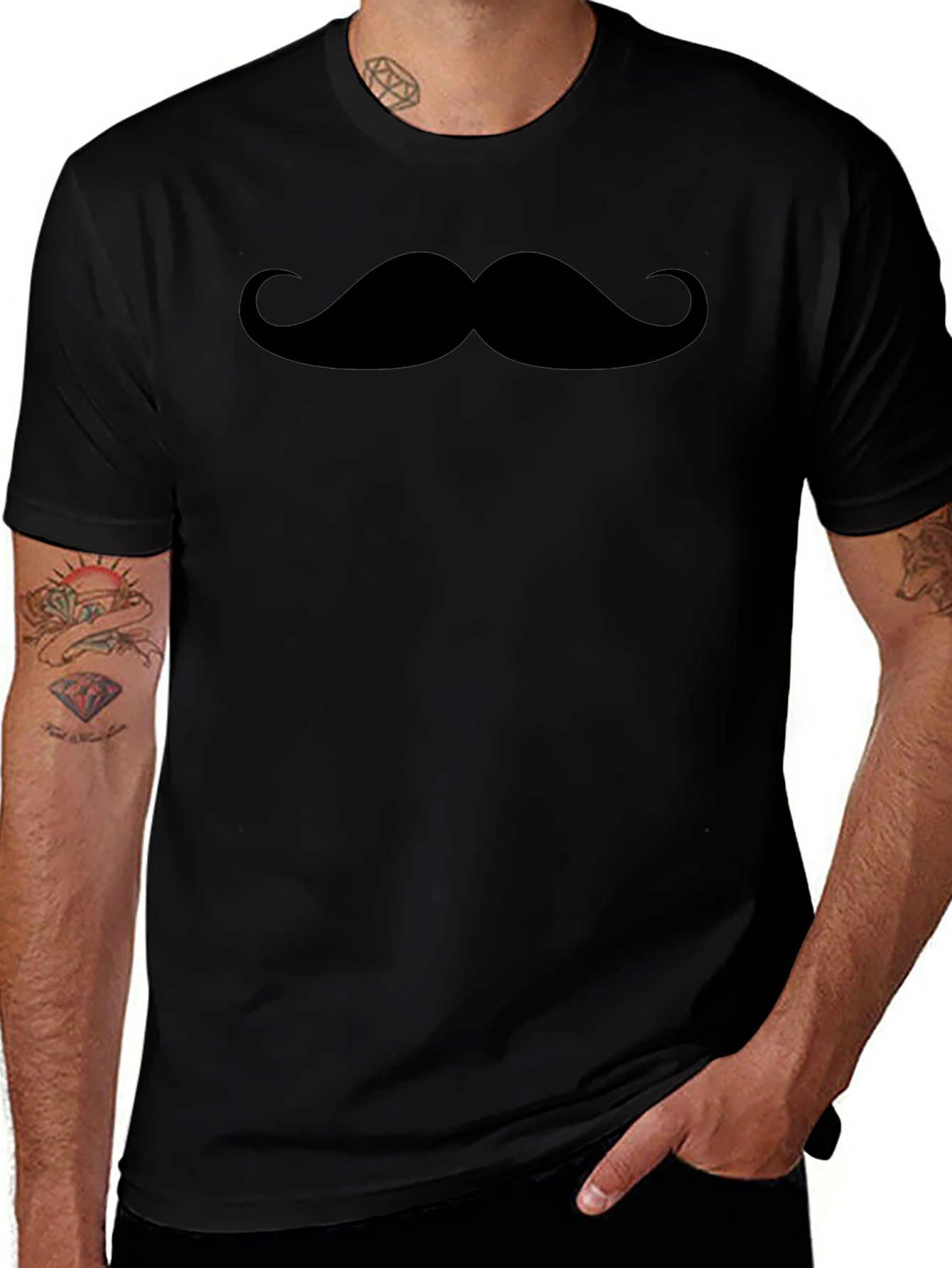 Moustache Graphic Black Crew Neck Tee