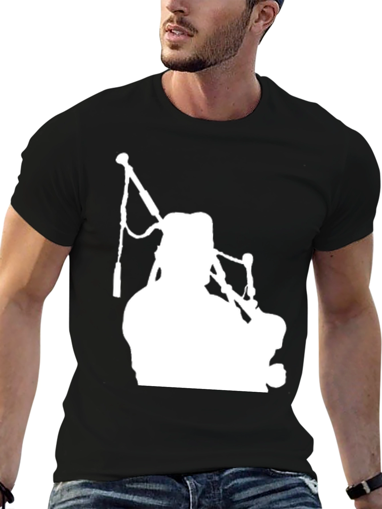 Bagpiper Silhouette Graphic Tee - Black Cotton T-Shirt