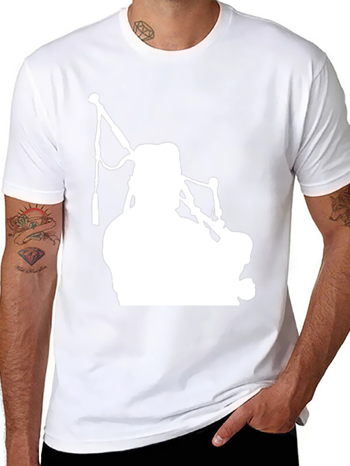 Bagpiper Silhouette Graphic Tee - Black Cotton T-Shirt
