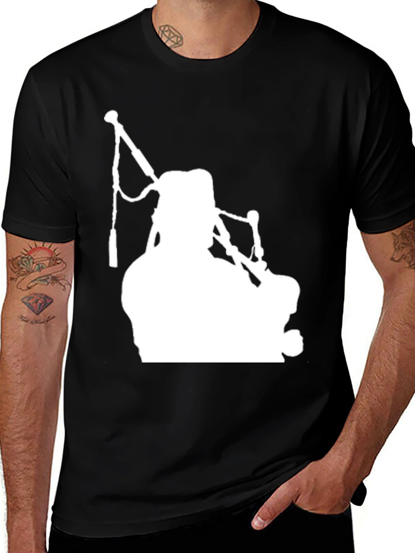 Bagpiper Silhouette Graphic Tee - Black Cotton T-Shirt