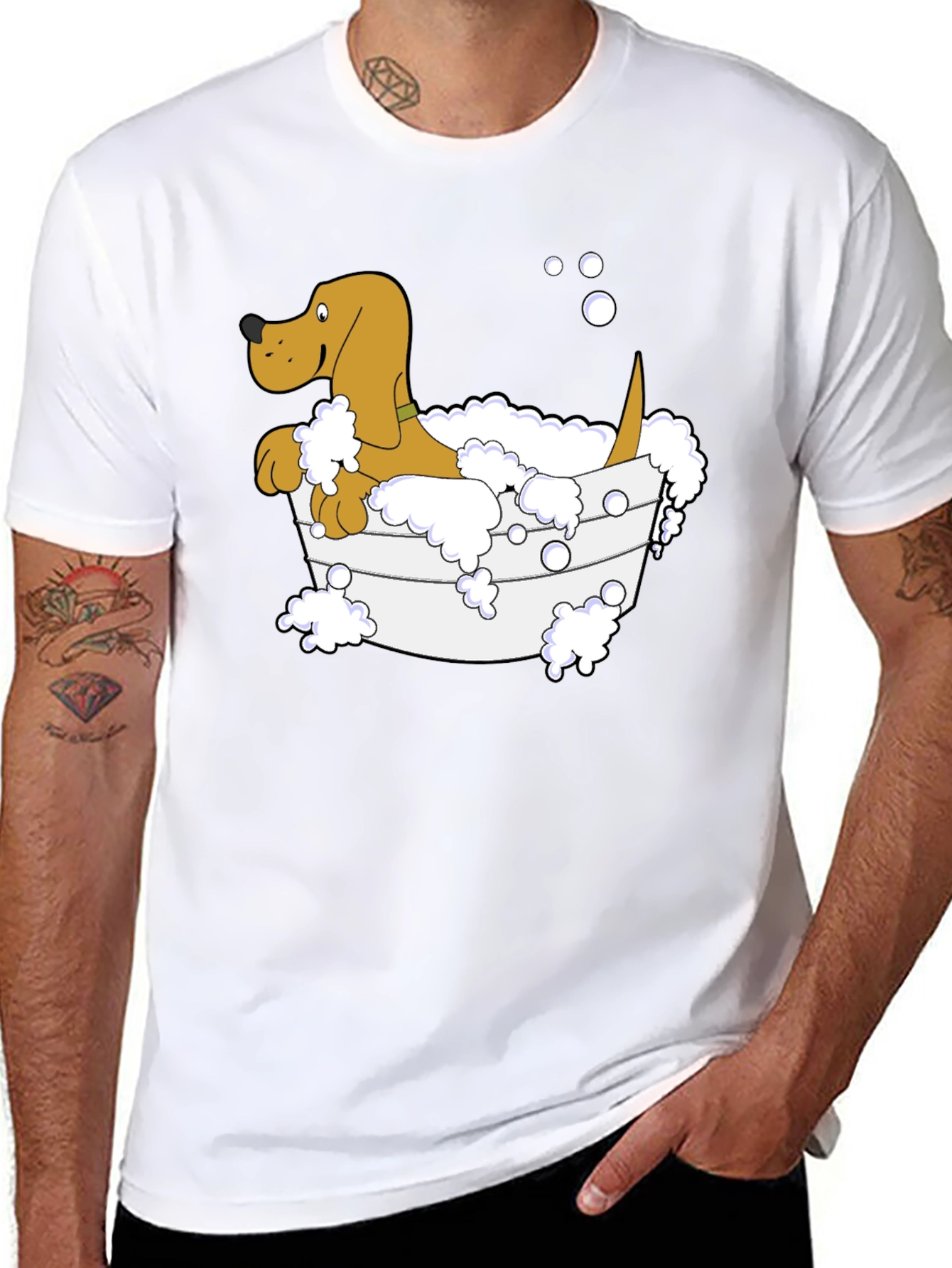 Cartoon Dog in Tub Black T-Shirt