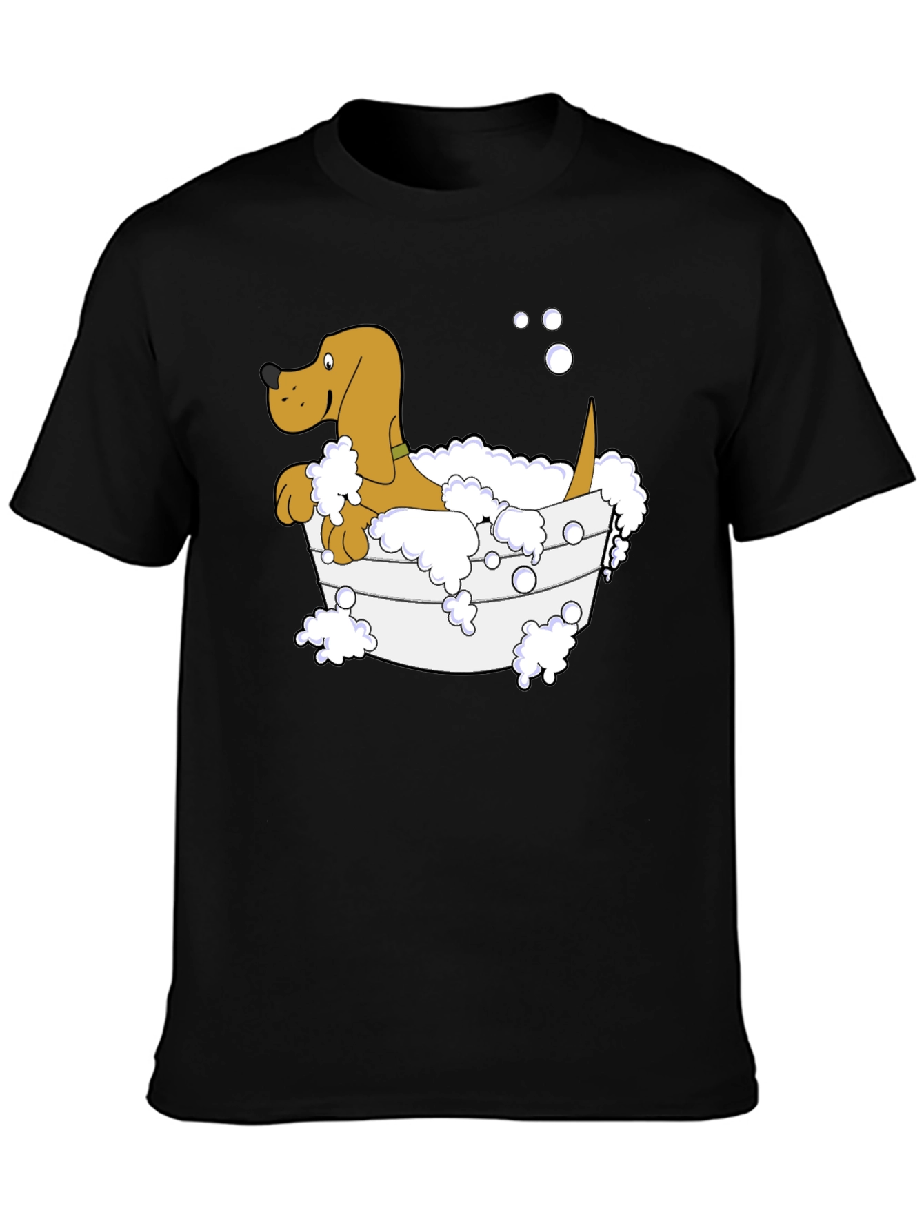 Cartoon Dog in Tub Black T-Shirt