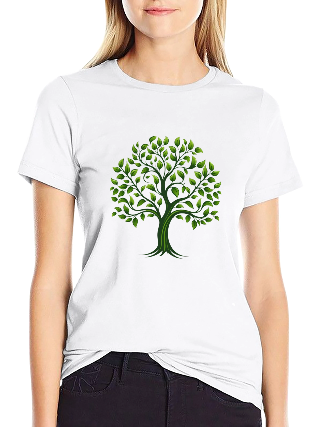 Green Tree Graphic Black T-Shirt
