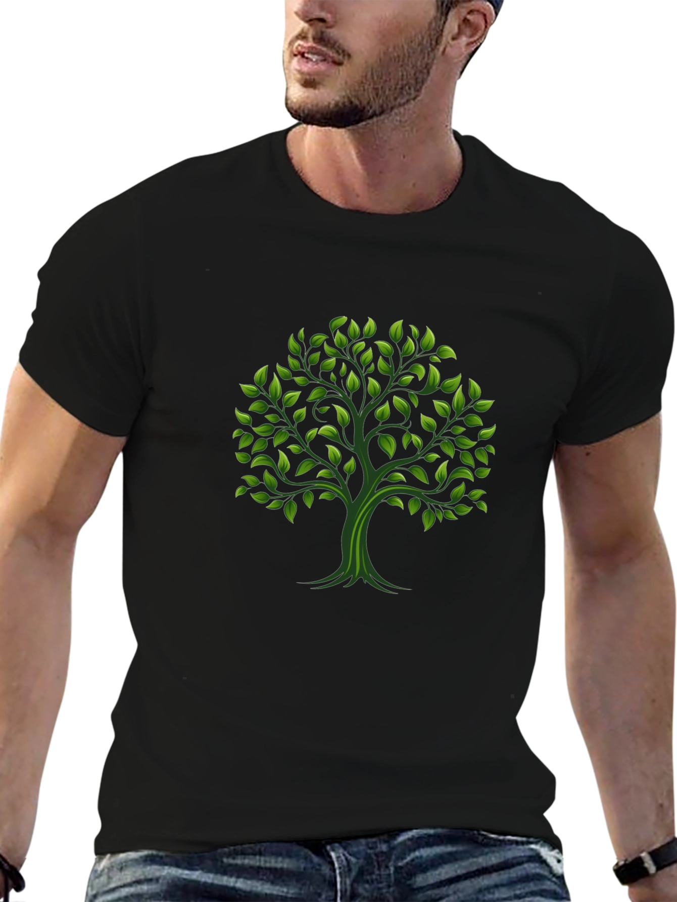 Green Tree Graphic Black T-Shirt