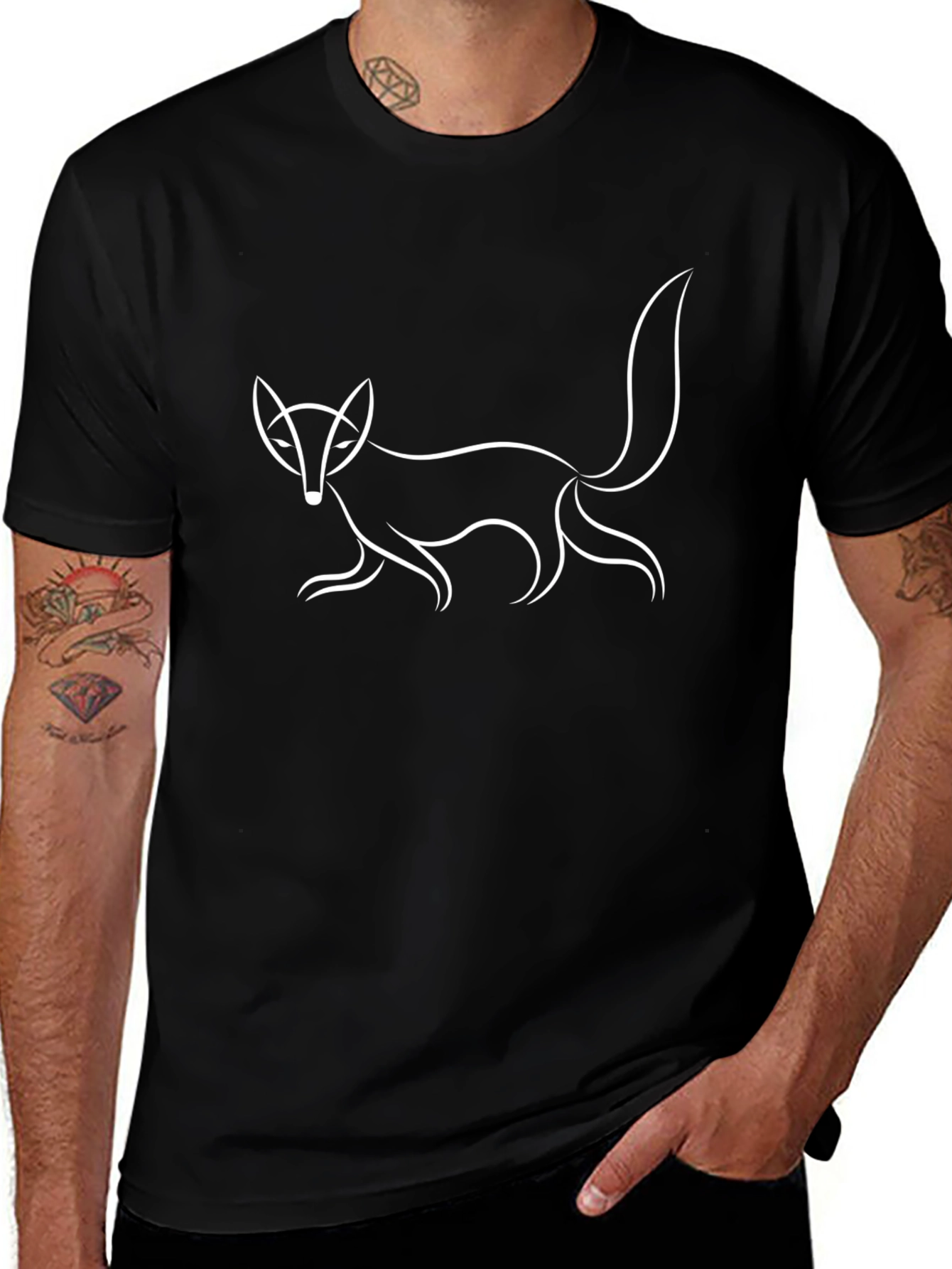 Fox Outline Black T-Shirt - Minimalist Design