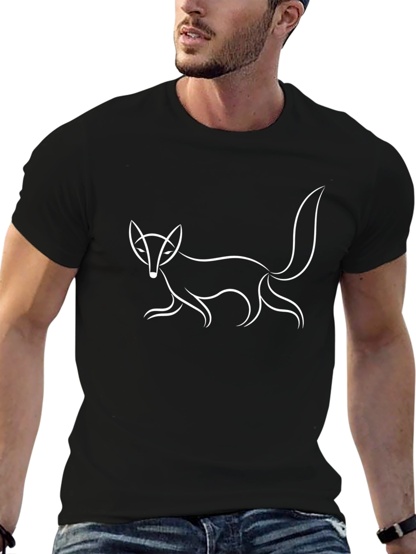 Fox Outline Black T-Shirt - Minimalist Design