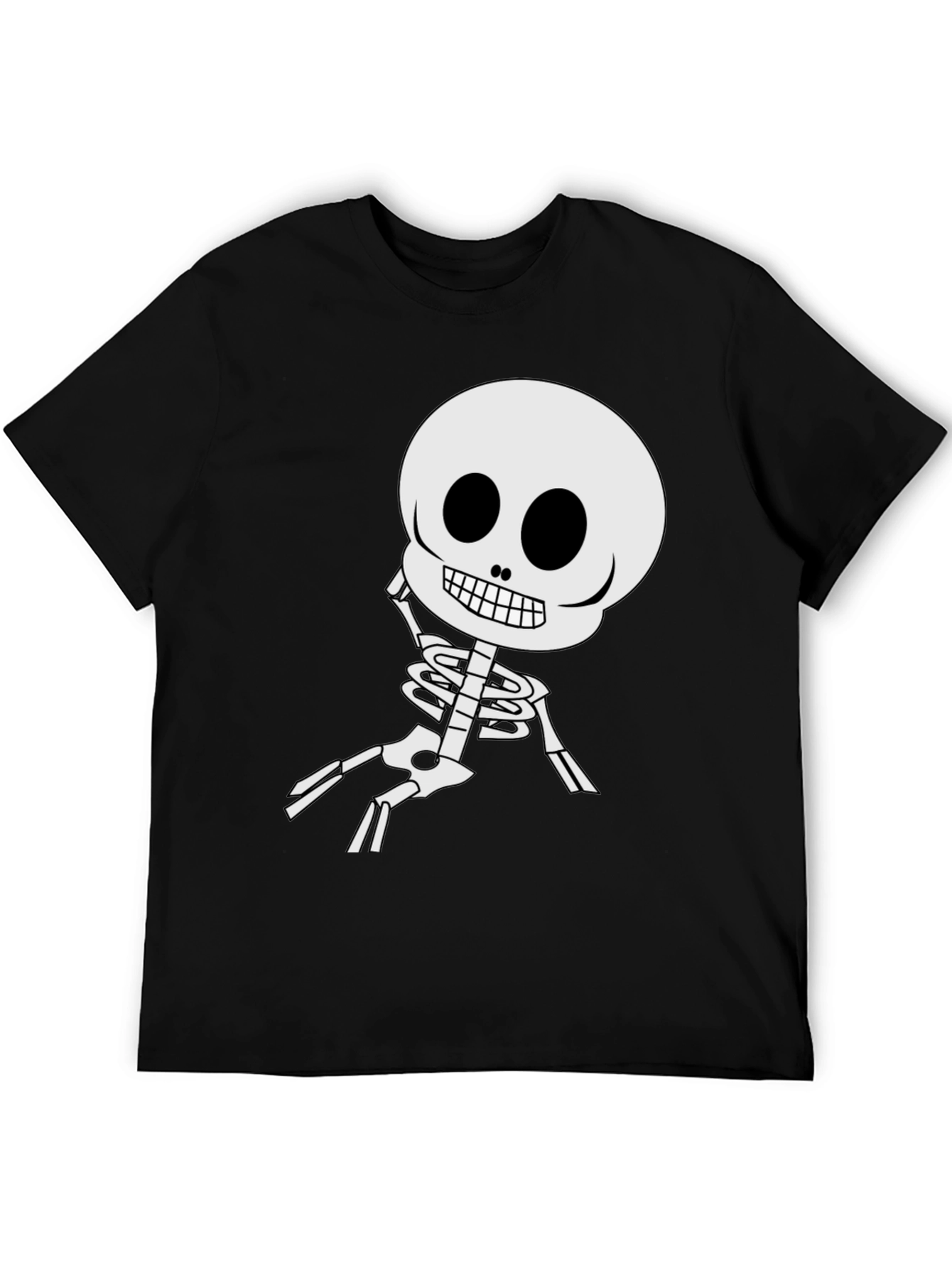 Cartoon Skeleton Graphic Tee - Black Cotton Blend