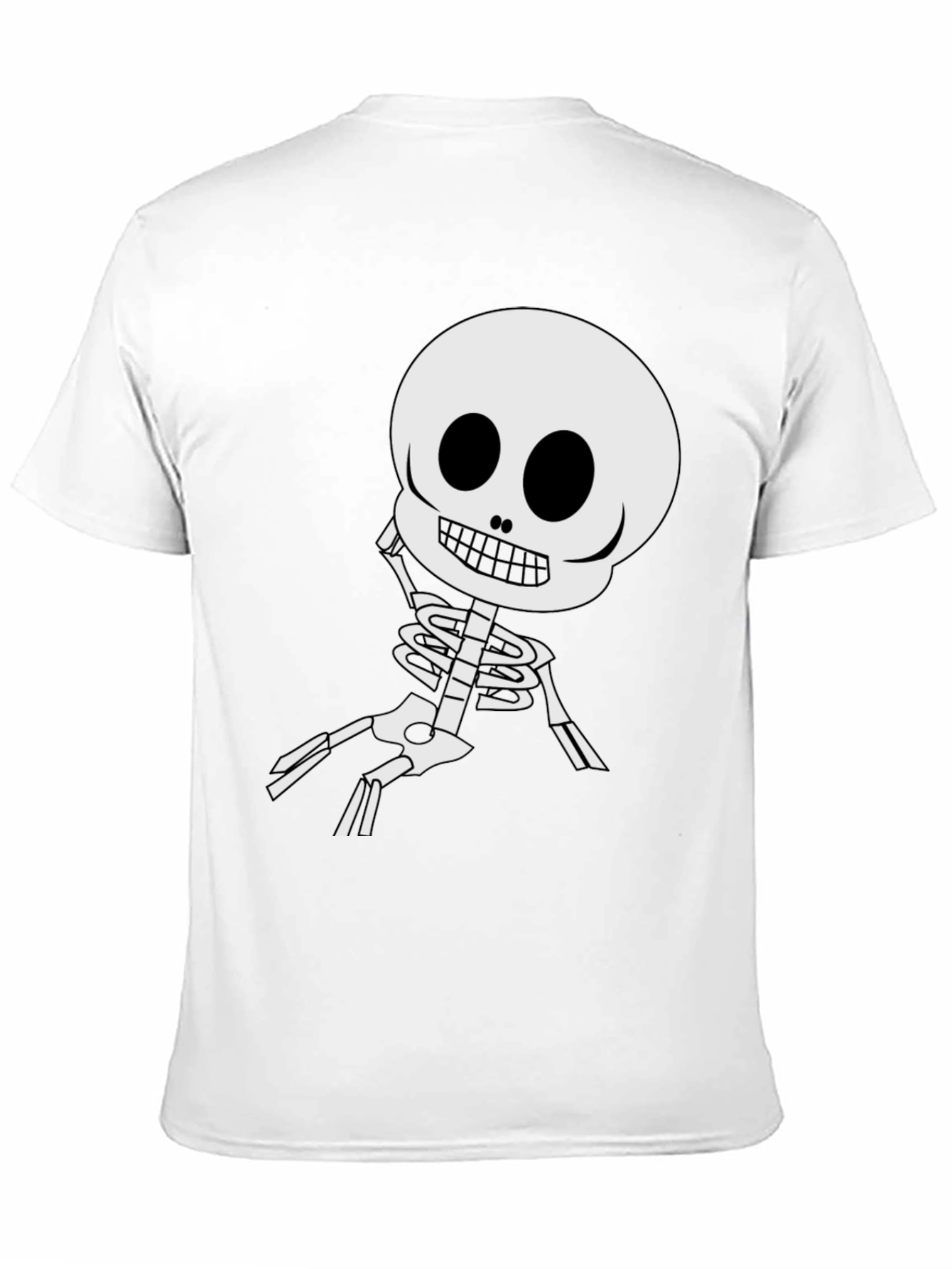Cartoon Skeleton Graphic Tee - Black Cotton Blend