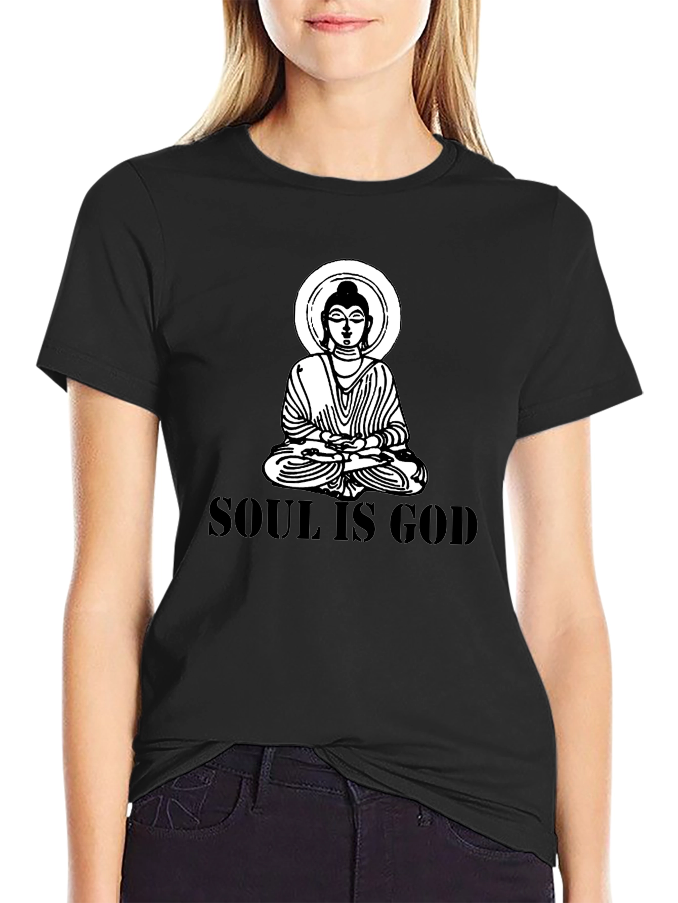 Soul is God Buddha Graphic Black T-Shirt