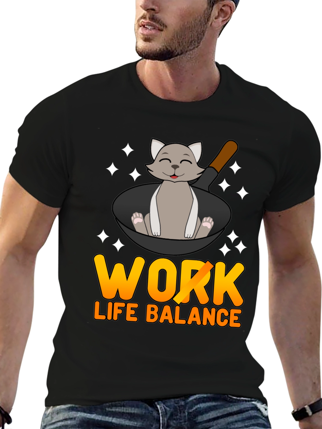 Work Life Balance Cat Pan T-Shirt