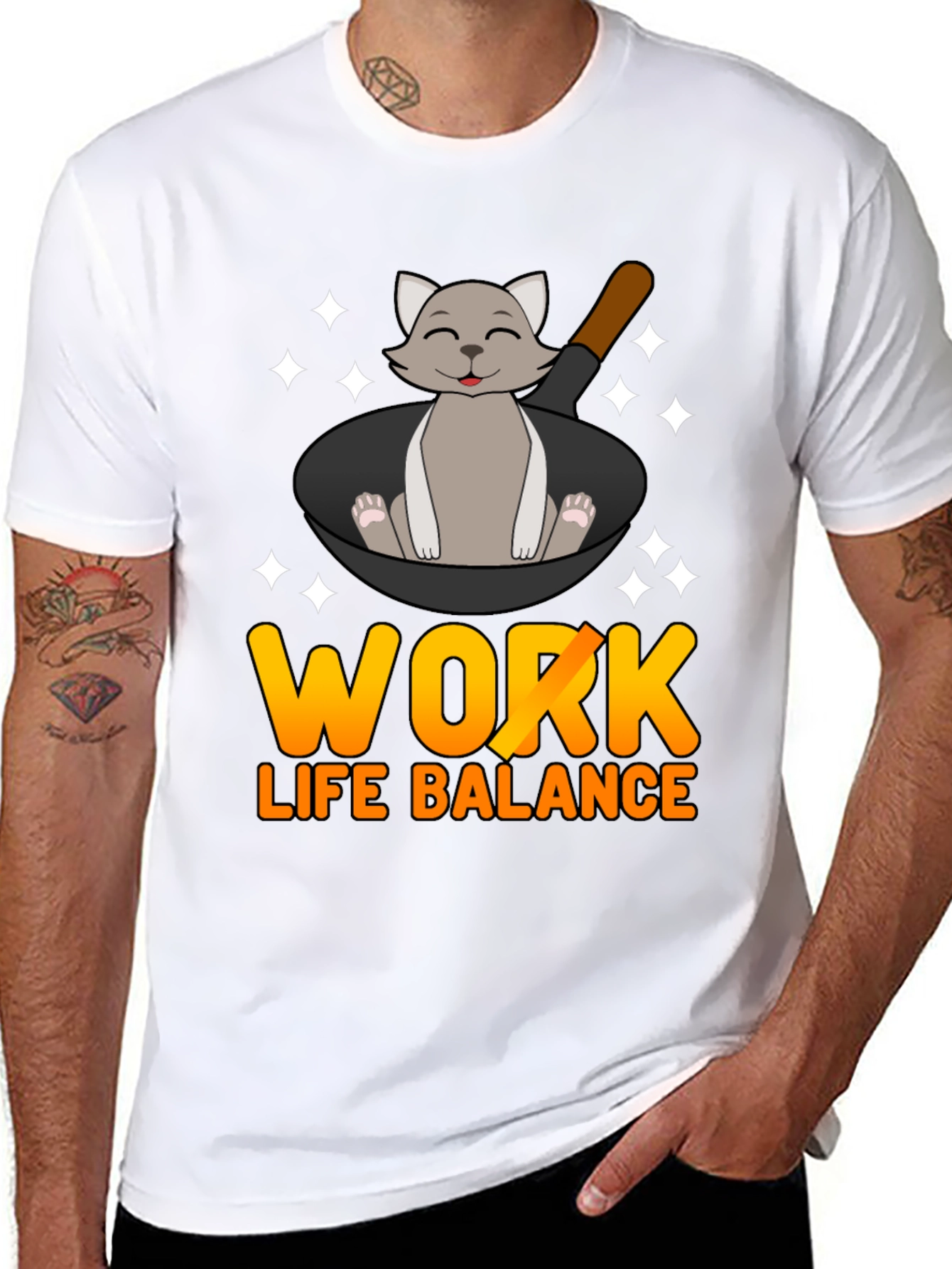 Work Life Balance Cat Pan T-Shirt