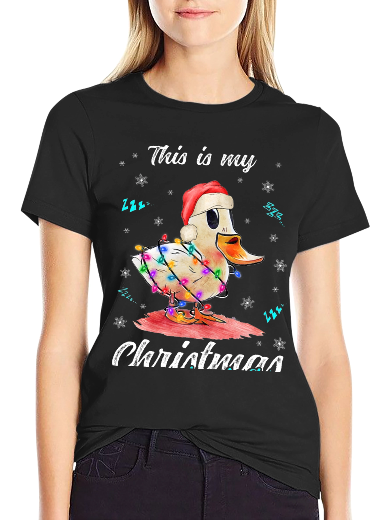 Funny Duck Christmas Lights Graphic T-Shirt
