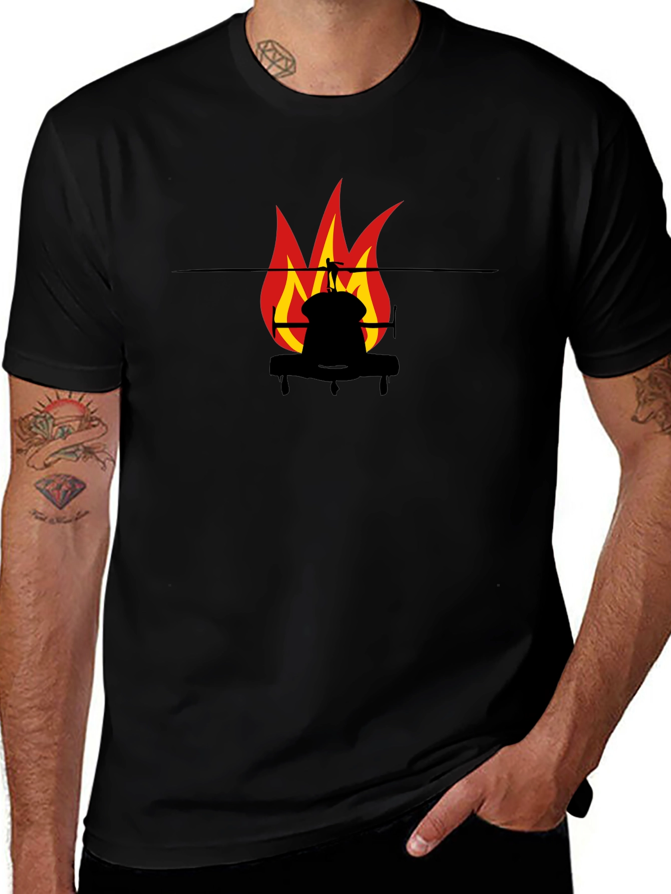 Fiery Helicopter Black T-Shirt