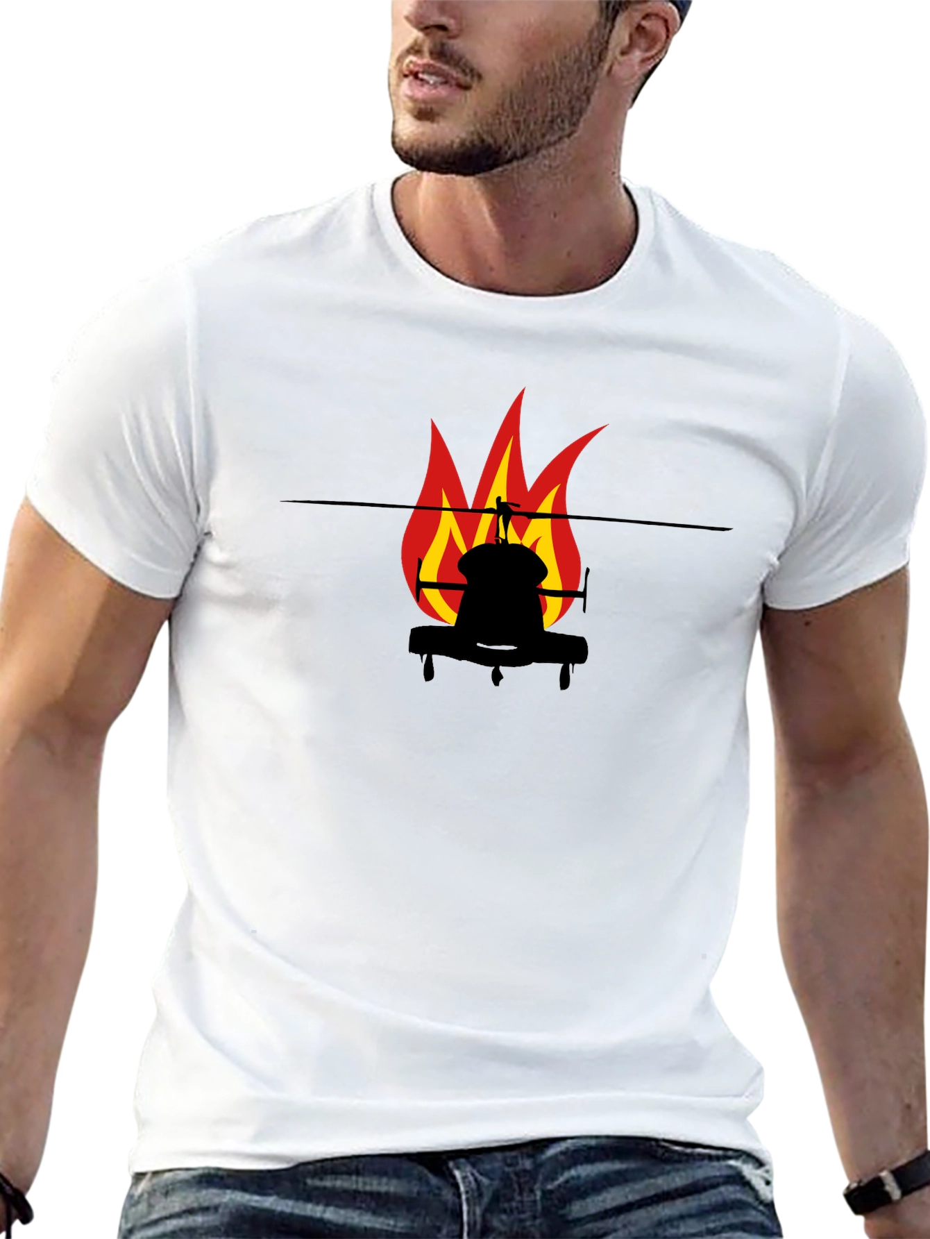 Fiery Helicopter Black T-Shirt
