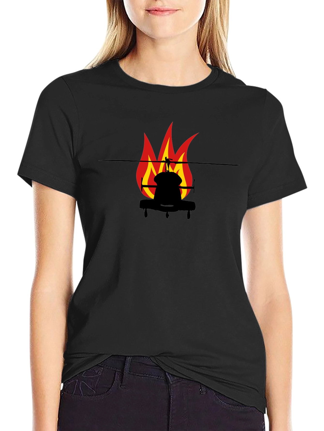 Fiery Helicopter Black T-Shirt