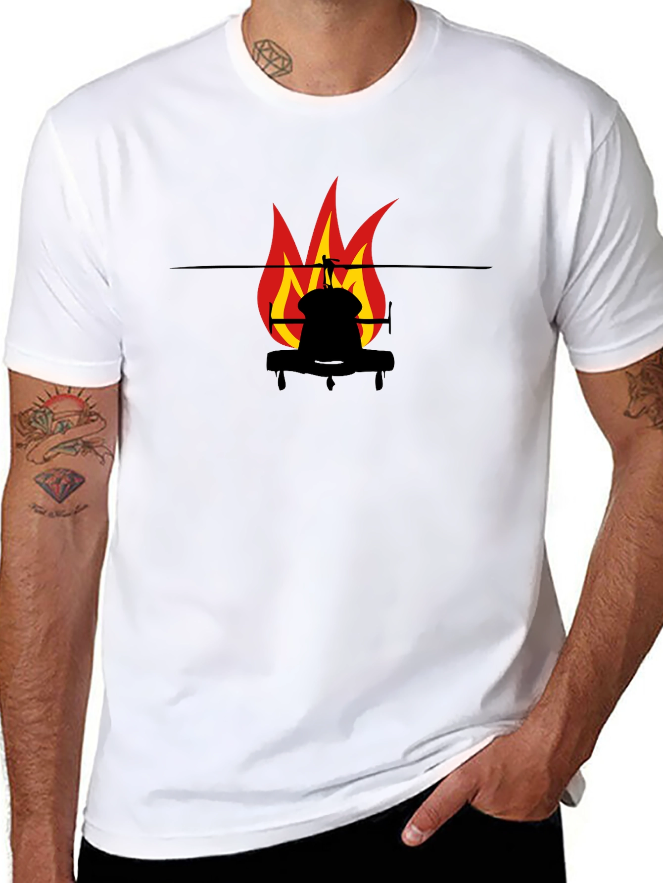 Fiery Helicopter Black T-Shirt