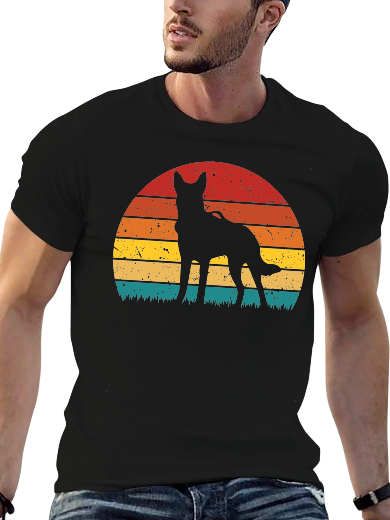 Dog Silhouette Sunset T-Shirt - Retro Style