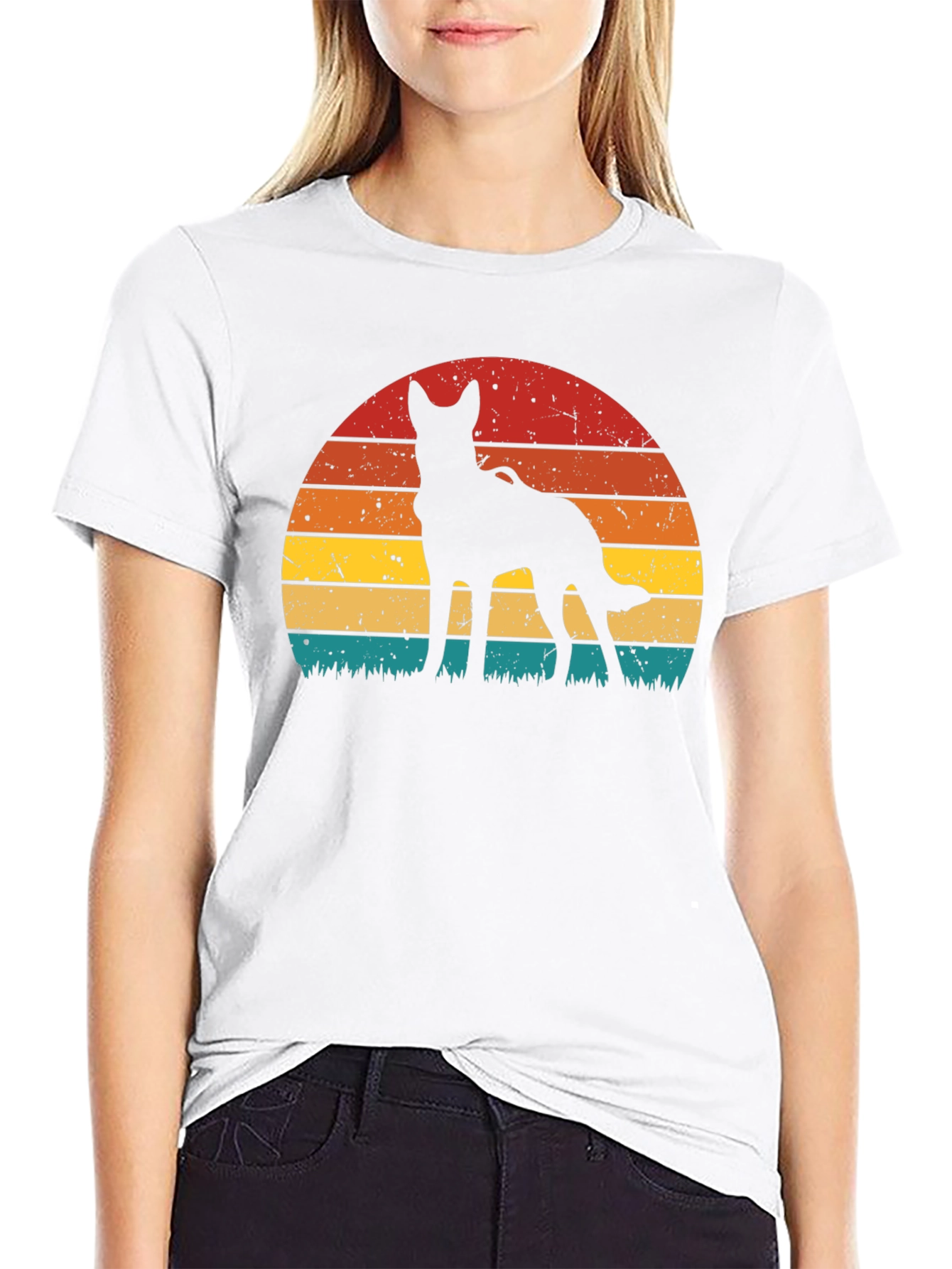 Dog Silhouette Sunset T-Shirt - Retro Style