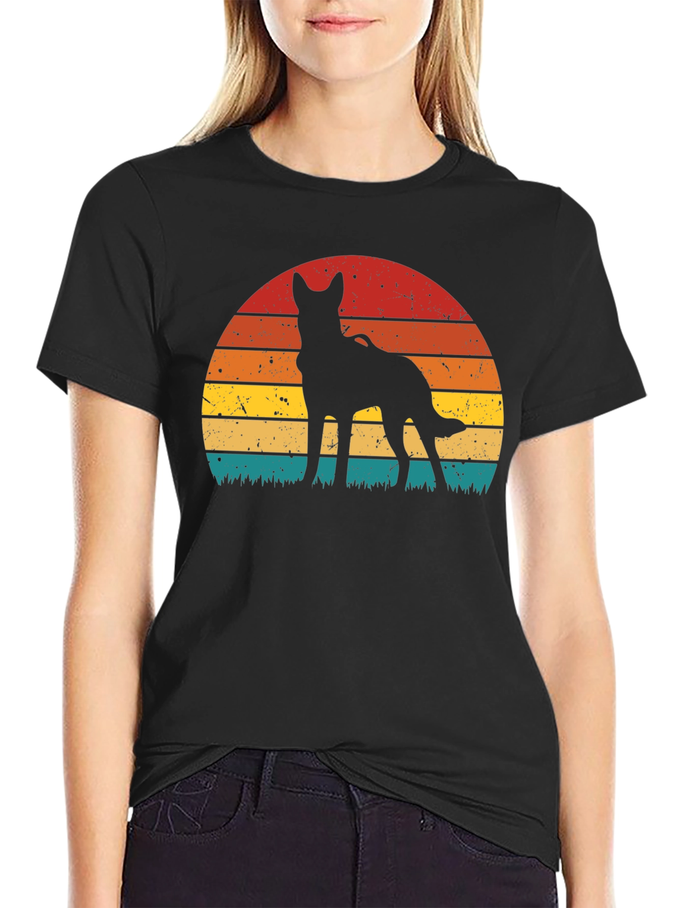 Dog Silhouette Sunset T-Shirt - Retro Style