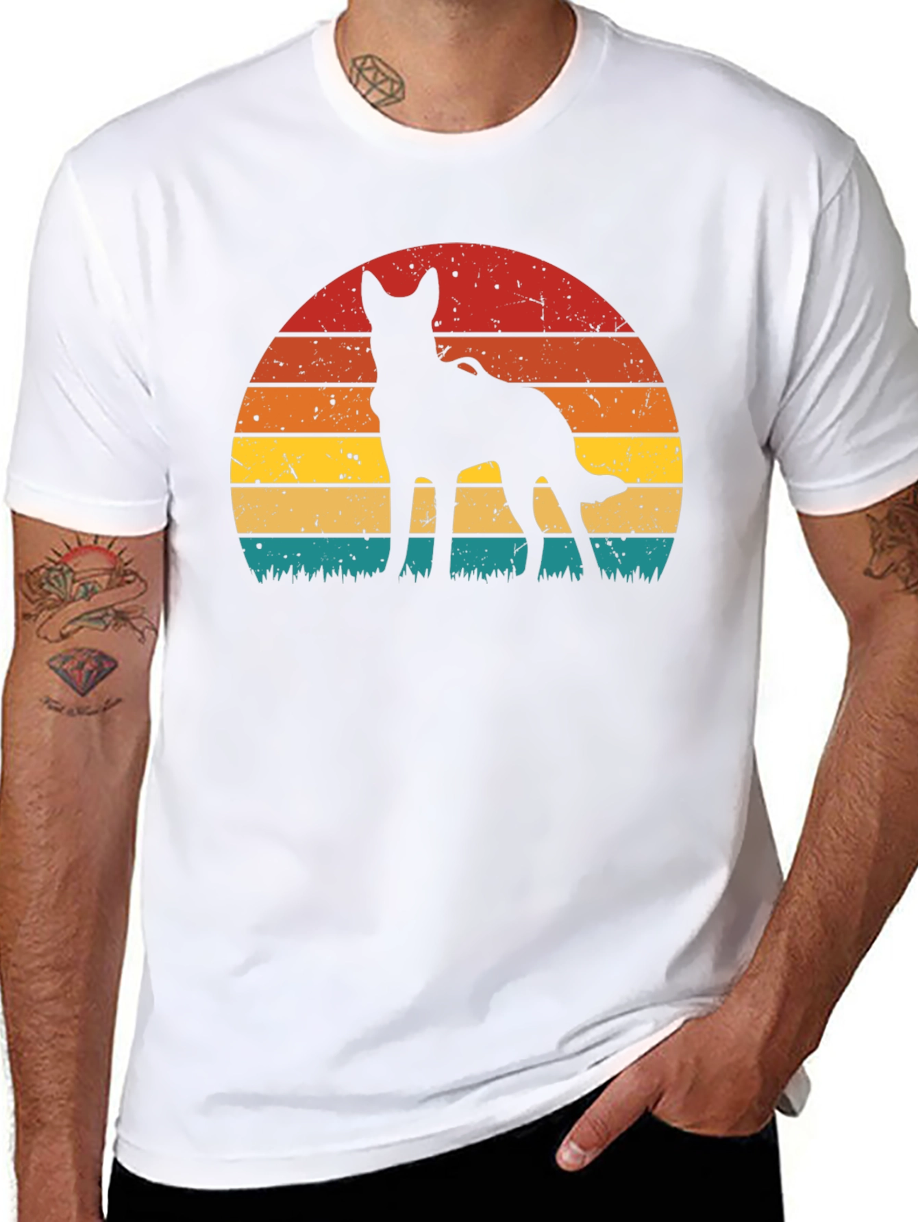 Dog Silhouette Sunset T-Shirt - Retro Style