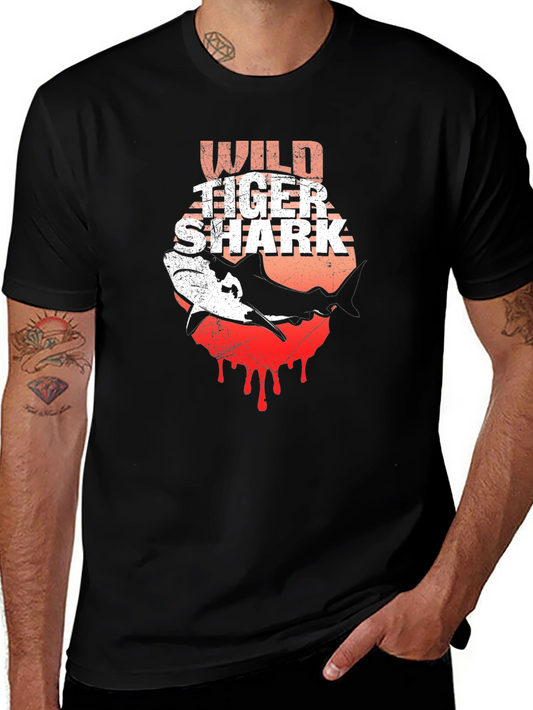 Wild Tiger Shark Graphic Tee - Black Cotton T-Shirt