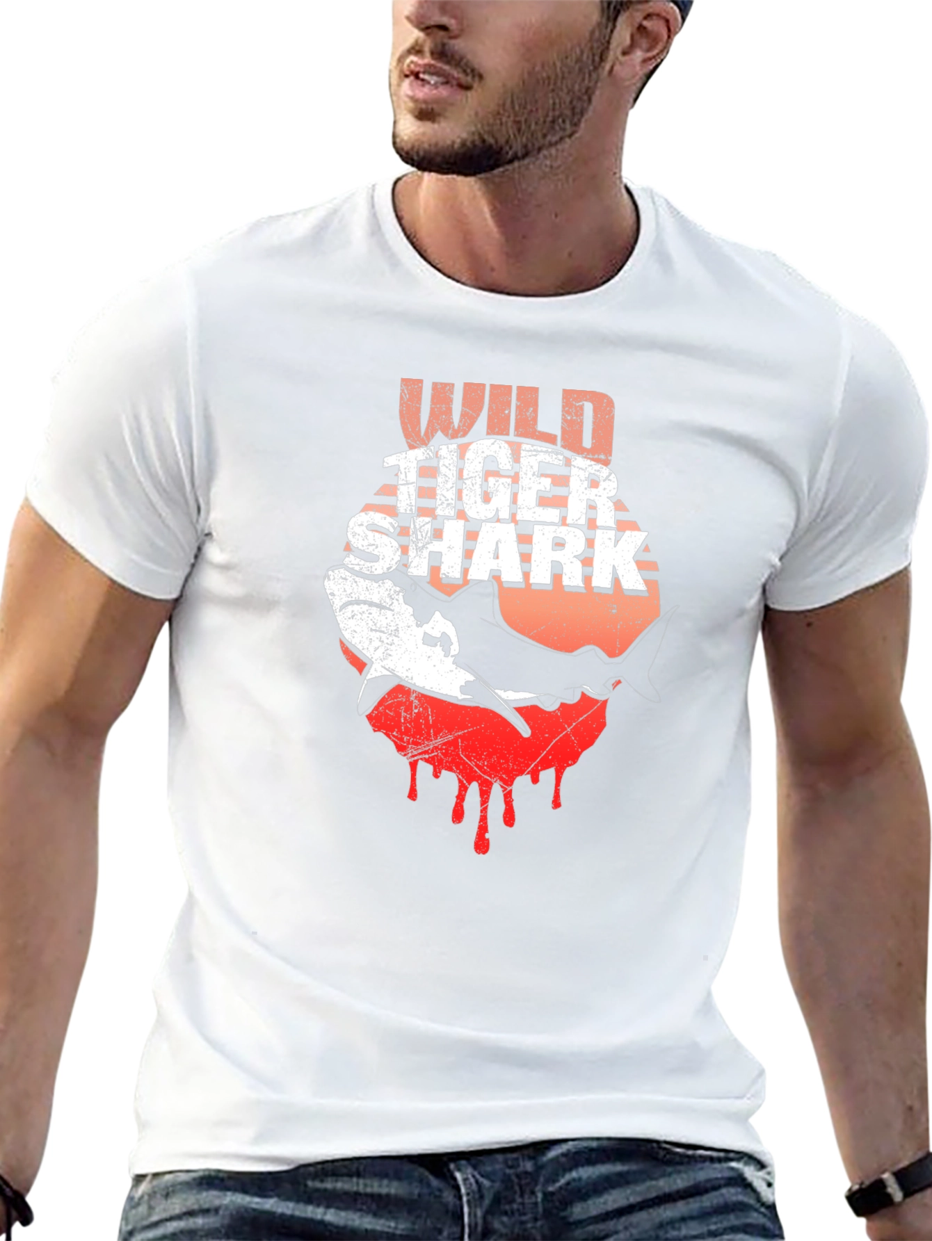 Wild Tiger Shark Graphic Tee - Black Cotton T-Shirt