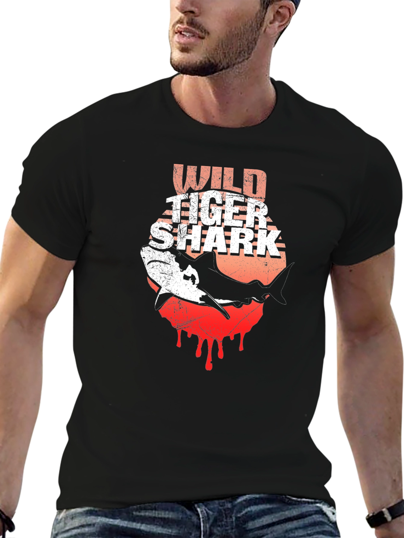 Wild Tiger Shark Graphic Tee - Black Cotton T-Shirt