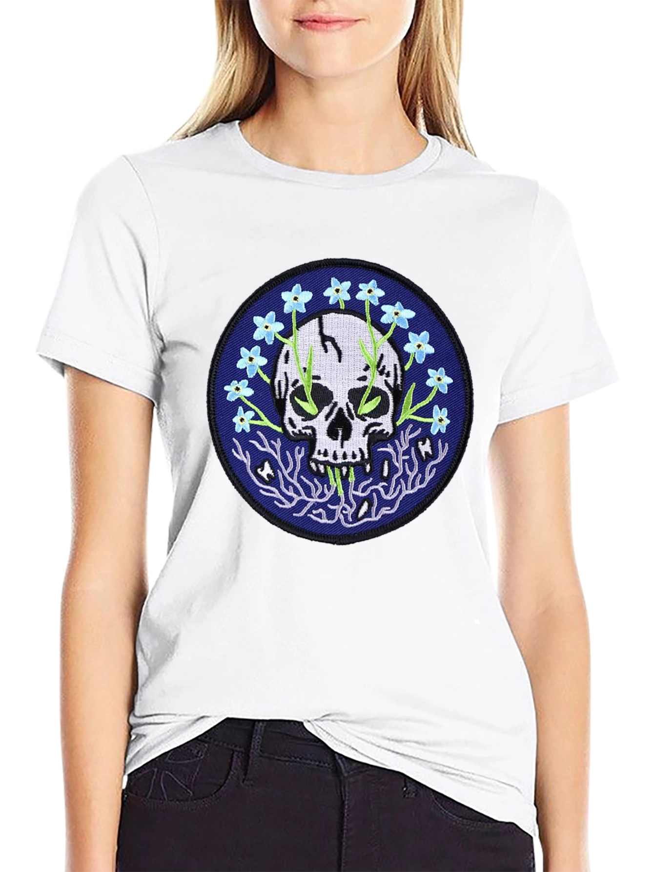 Skull & Flower Graphic Tee - Modern Black T-Shirt