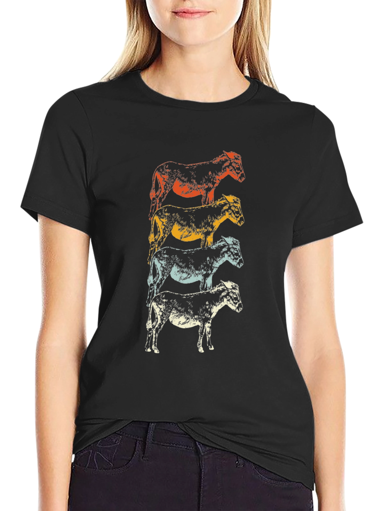 Retro Donkey Stack Graphic Tee - Black Cotton