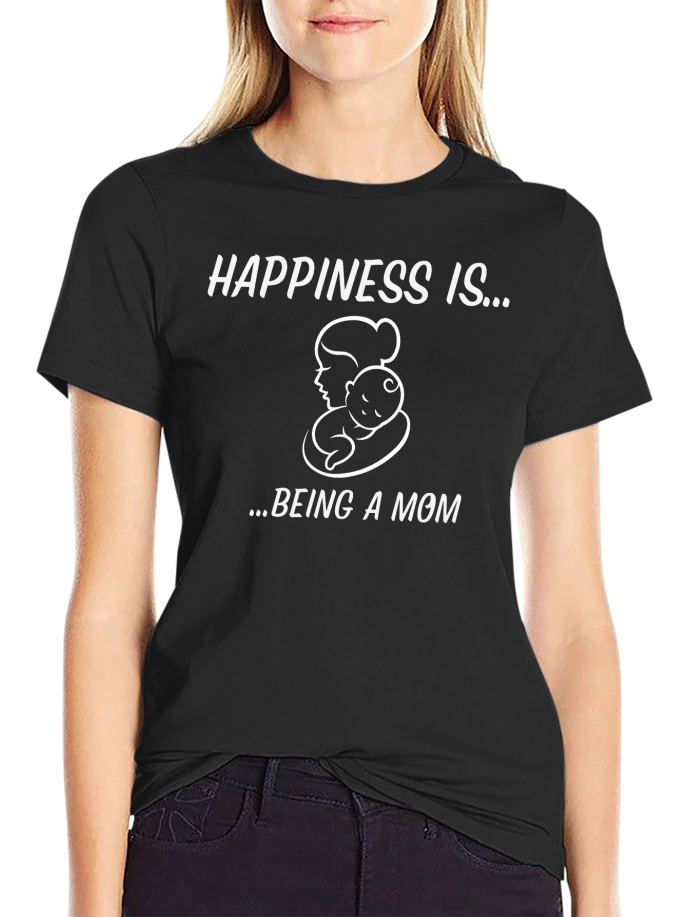 Happiness is... Being a Mom T-Shirt - Black