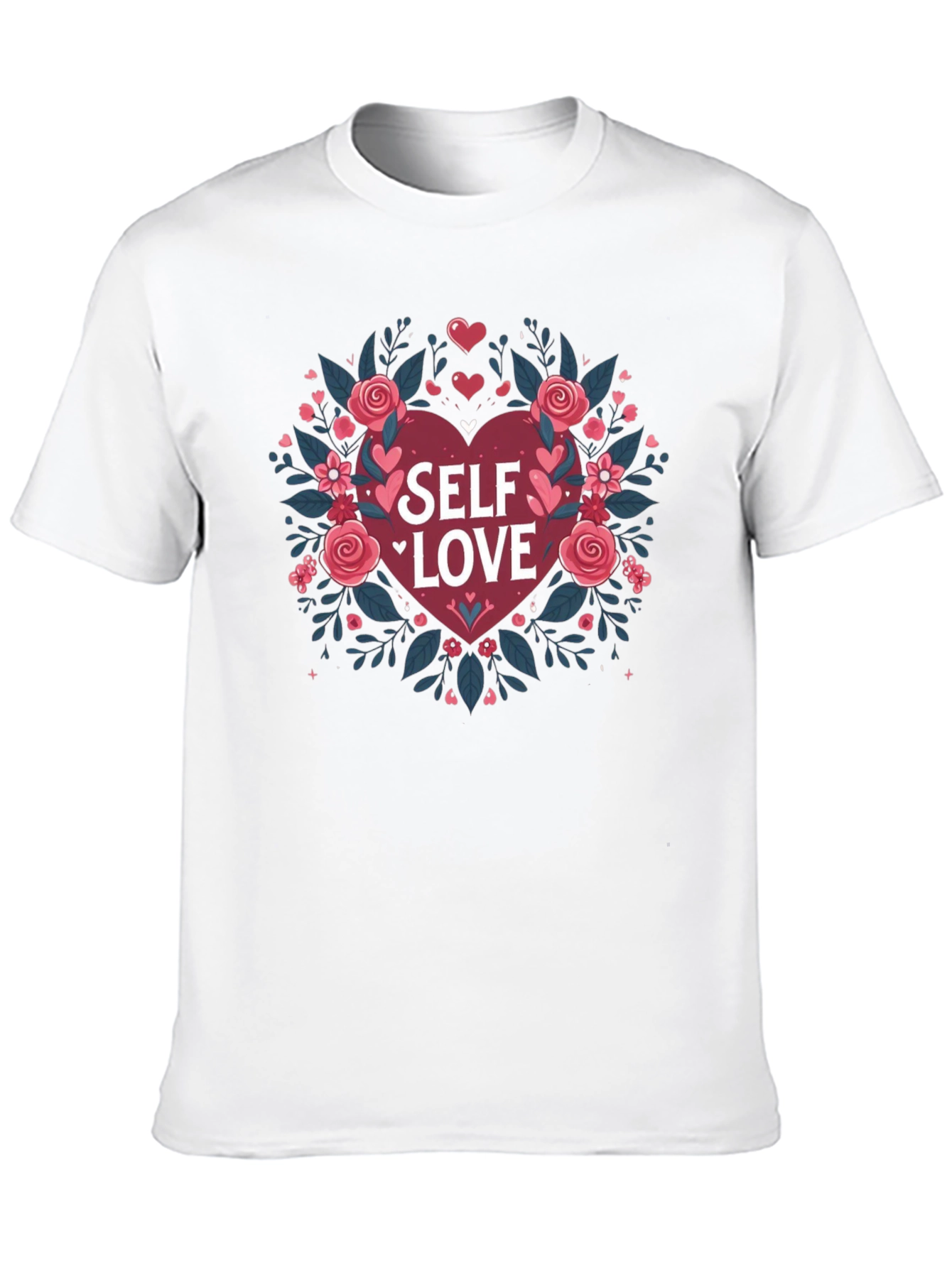 Self Love Heart Floral Graphic Black Tee
