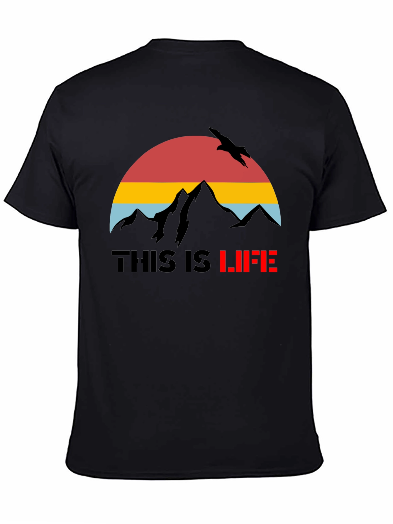 This is Life Black Graphic T-Shirt Mountain Bird