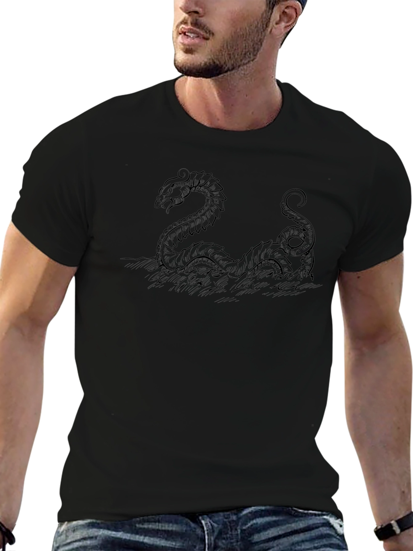 Sea Serpent Graphic T-Shirt - Black