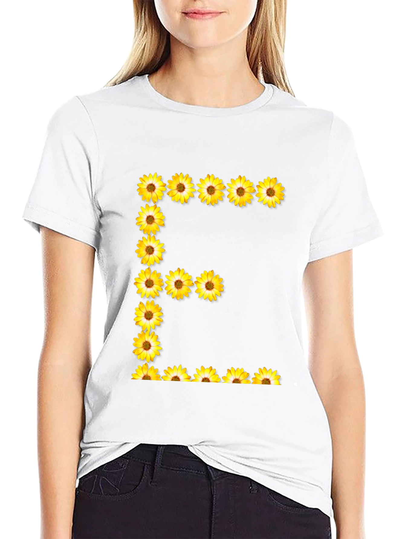 Sunflower Letter E Black T-Shirt