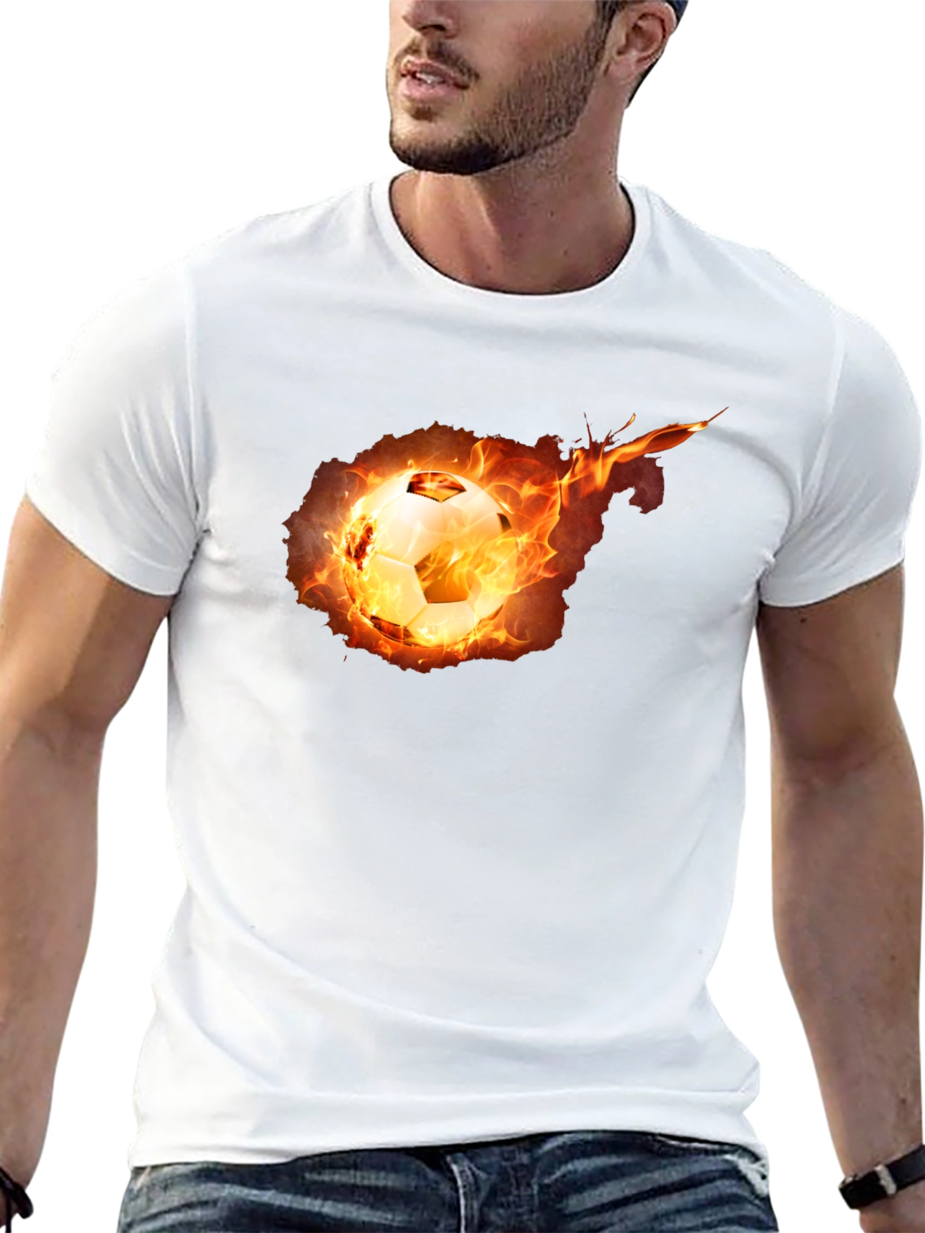Flaming Soccer Ball Graphic Tee - Black