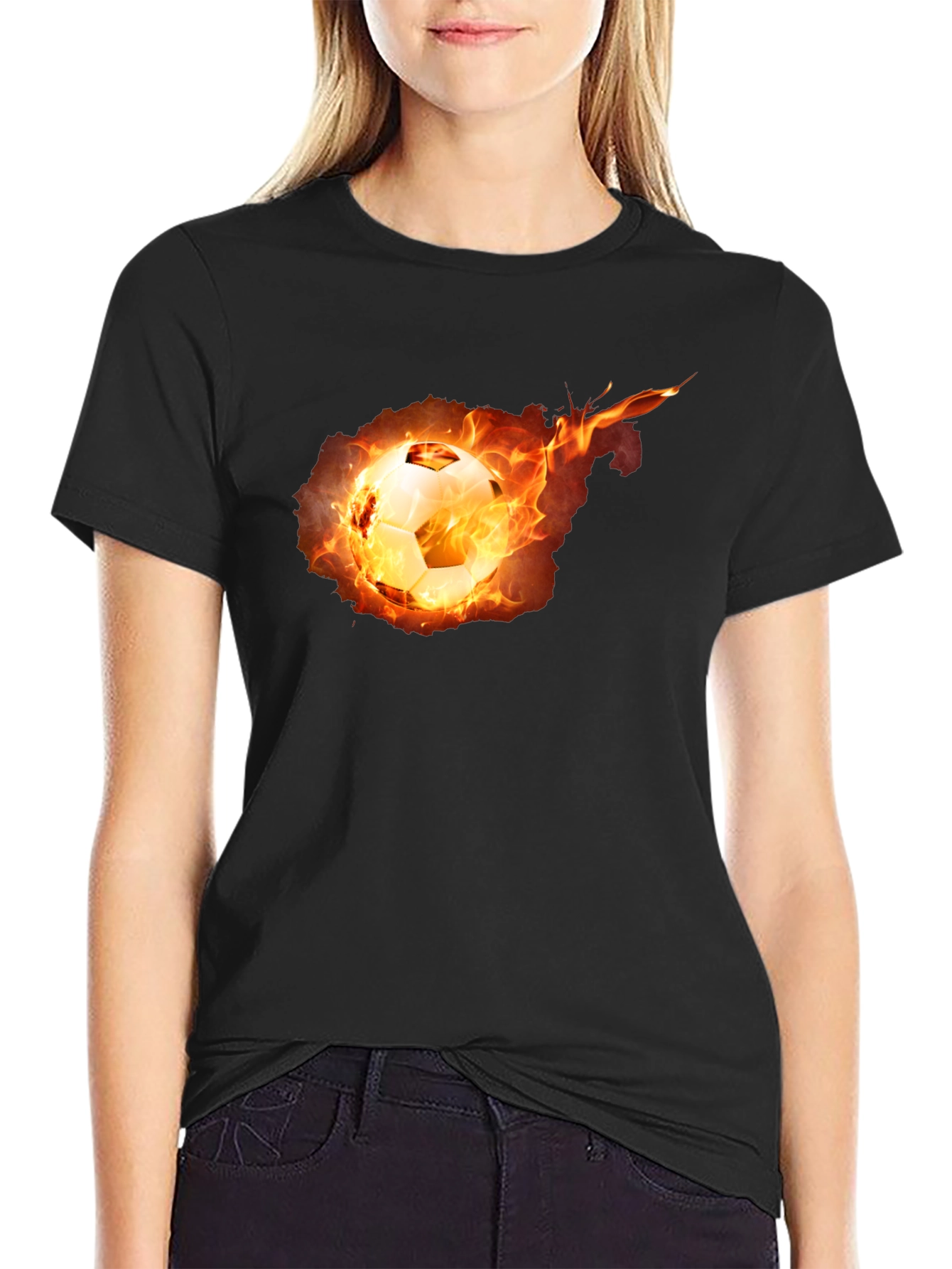 Flaming Soccer Ball Graphic Tee - Black