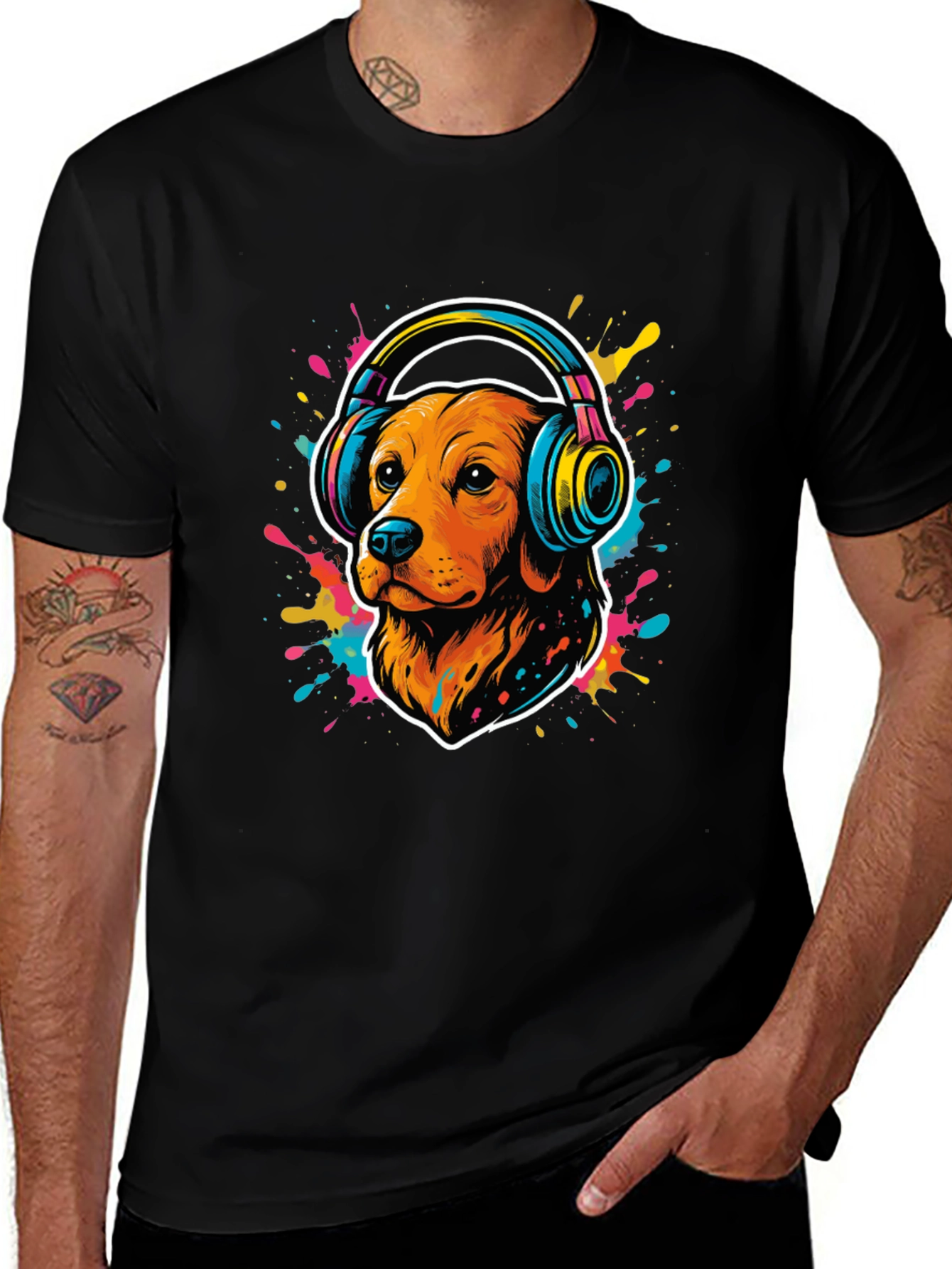 Dog in Headphones Graphic Tee - Cool Style