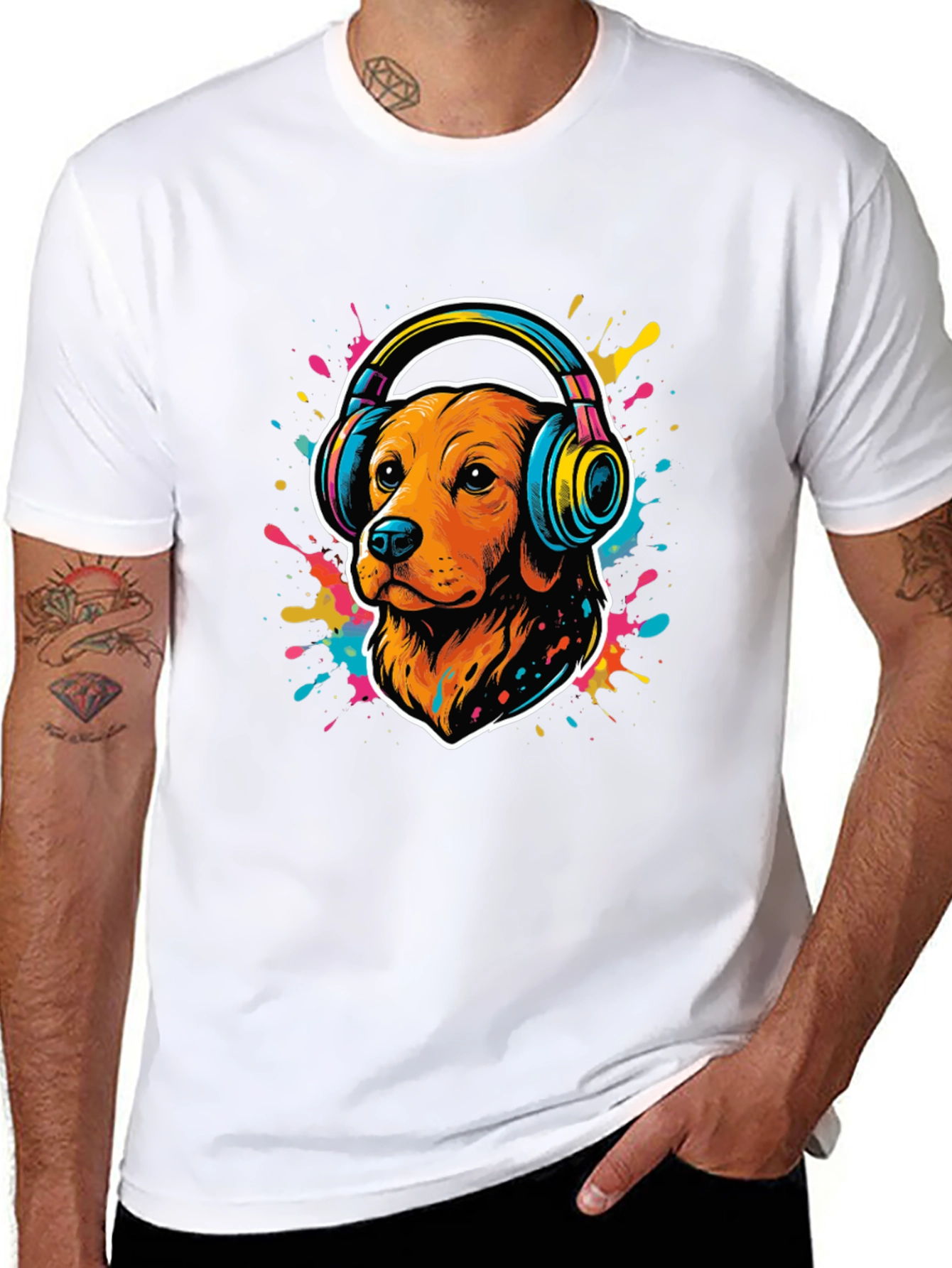 Dog in Headphones Graphic Tee - Cool Style